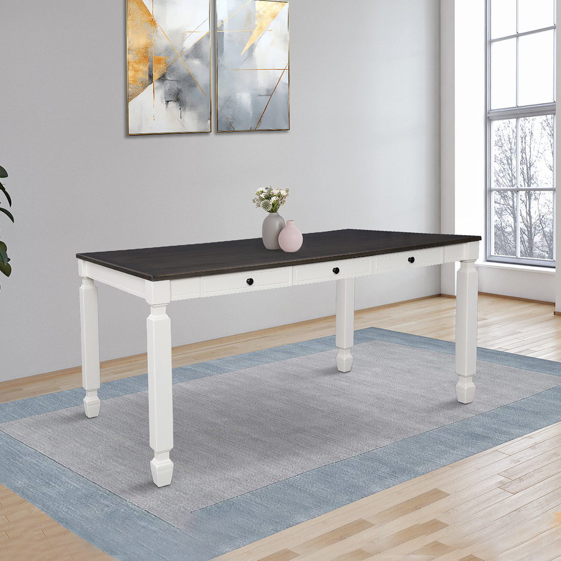 Wisp Rubber Wood Six Seater Dining Table in Antique White Colour