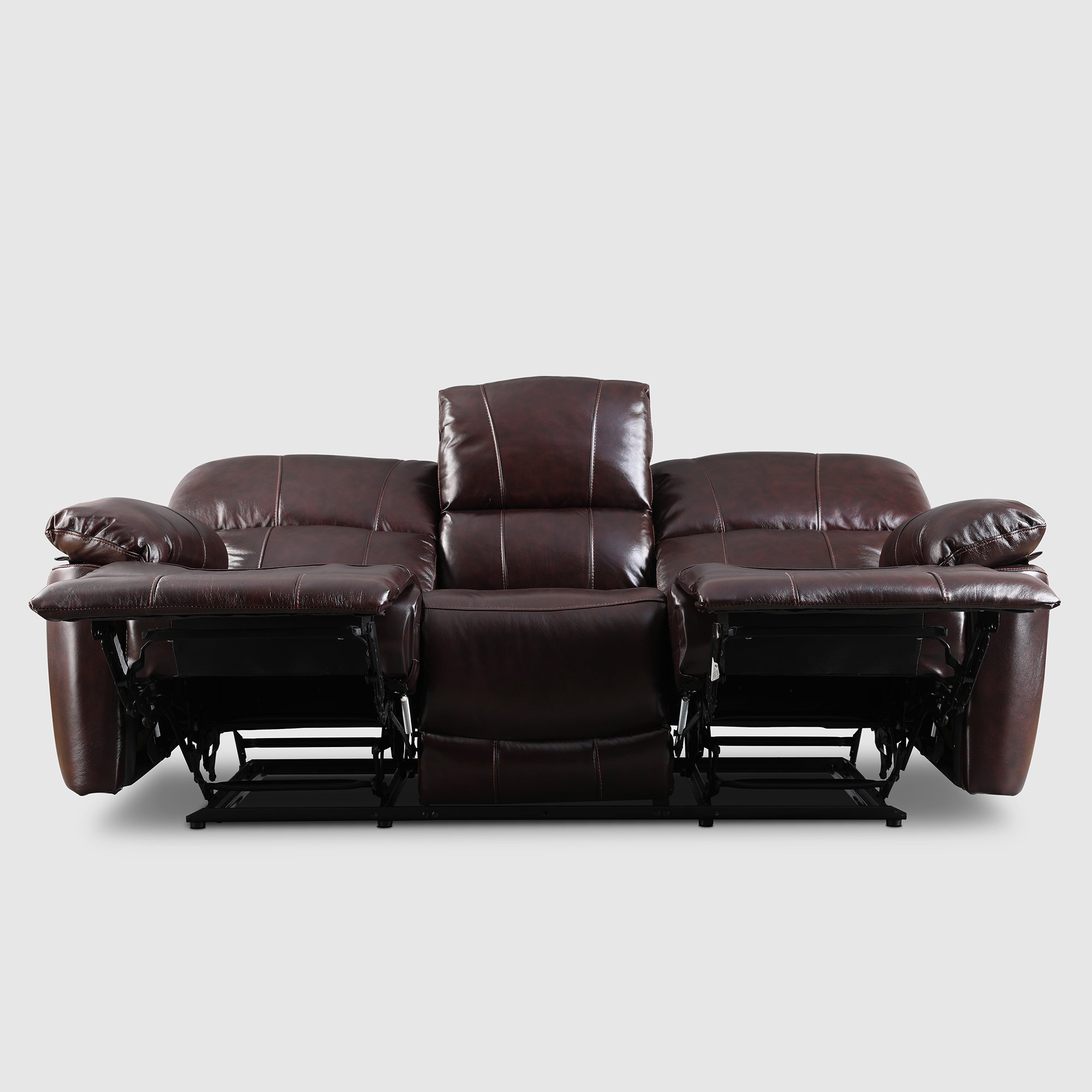 Charles Half Leather Three Seater Recliner in Burgundy Colour