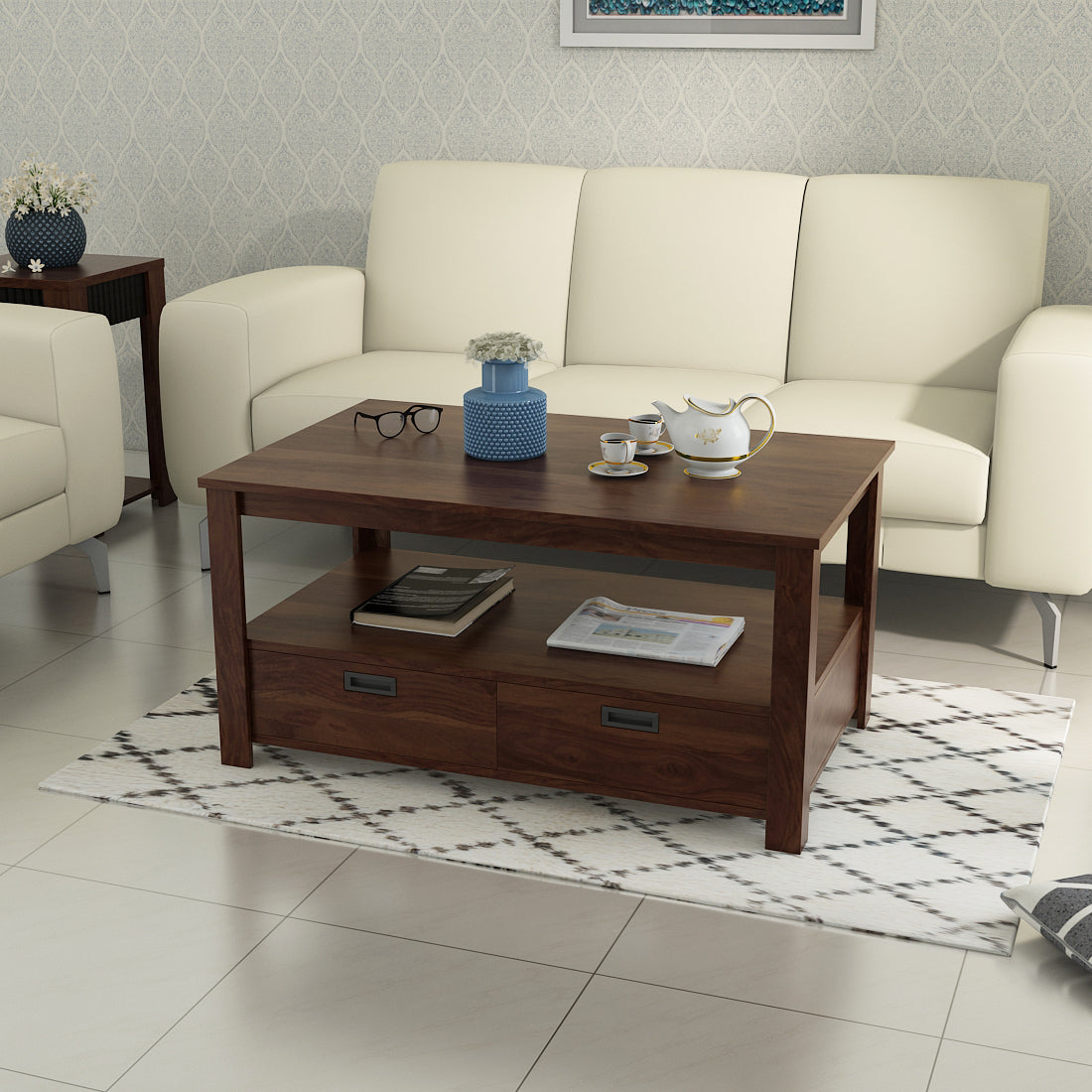Antwerp  Center Table With Drawer in Sheesham Colour