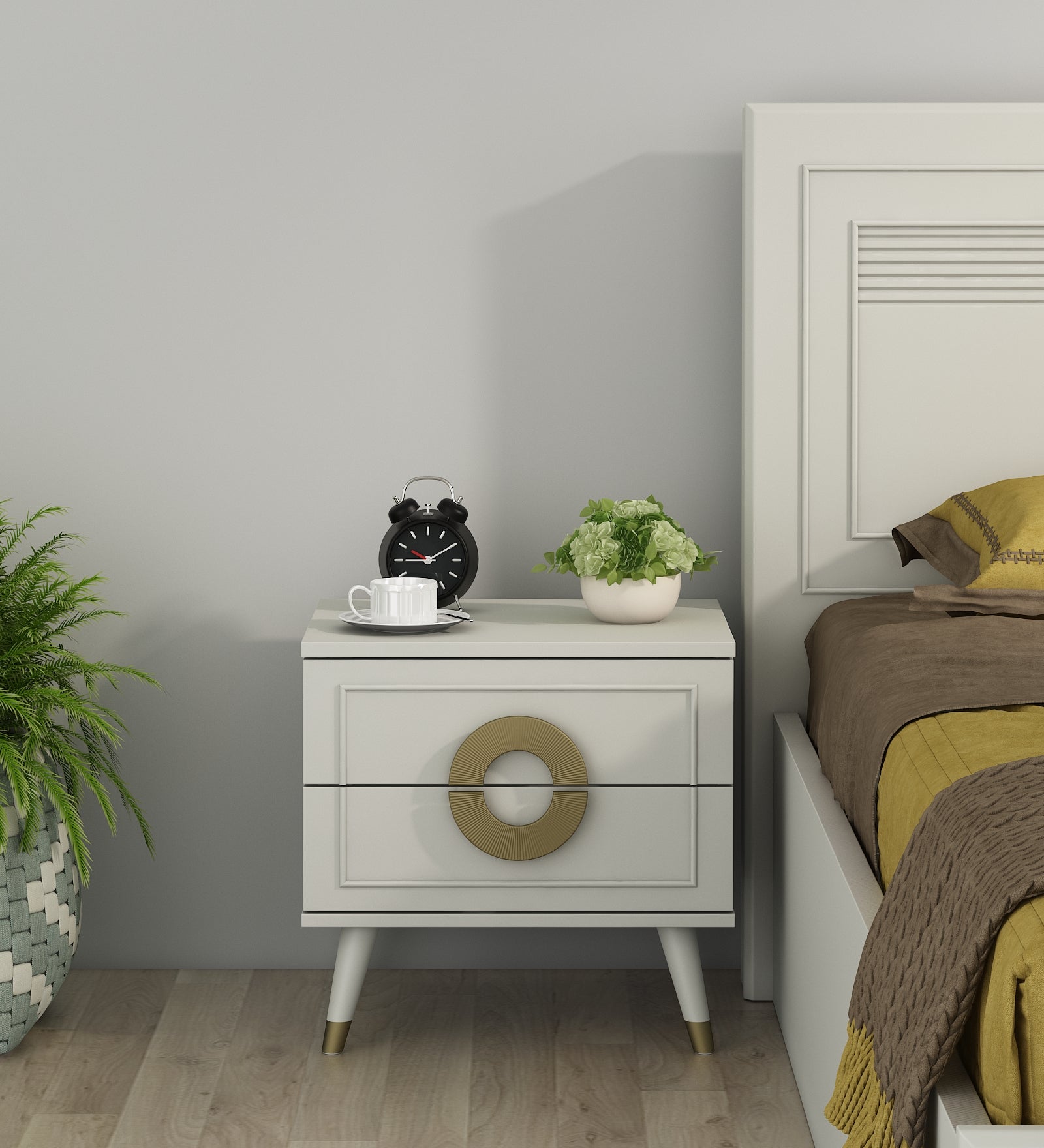 Akira Bed Side Table in Pumic Grey Colour
