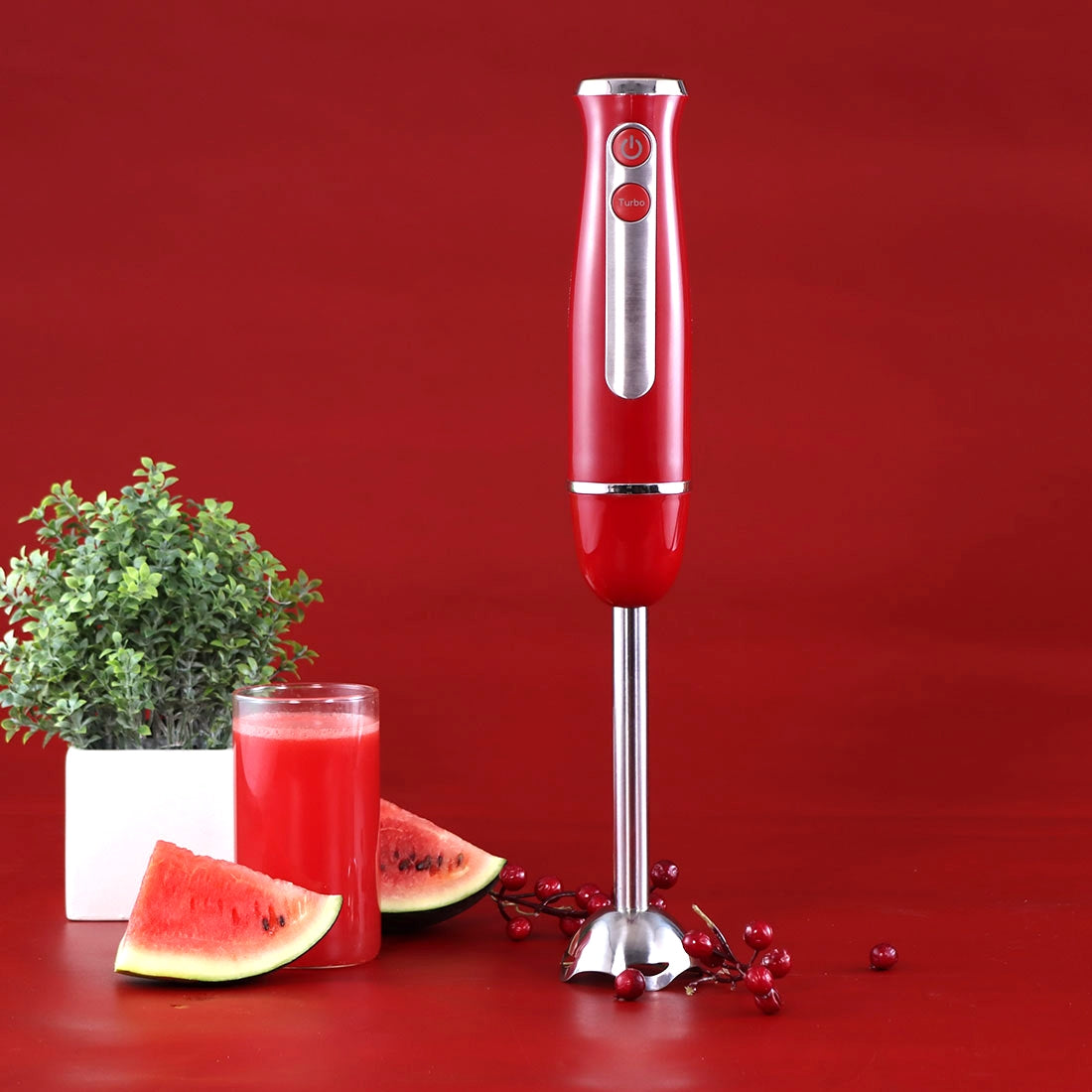 Crimson Edge Cast Iron Hand Blender 400W in Red Colour by Wonderchef
