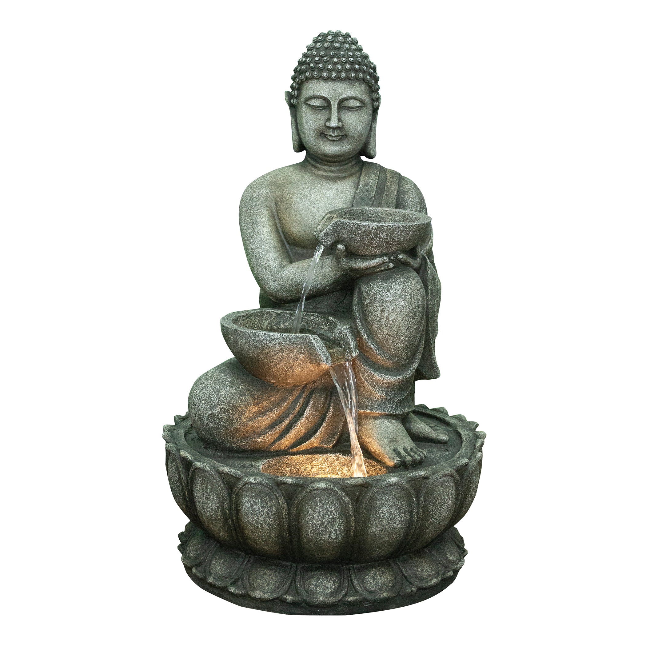 Aqua Bliss Polyresin Buddha Bowl Water Fountain 51X82Cm in Grey Colour