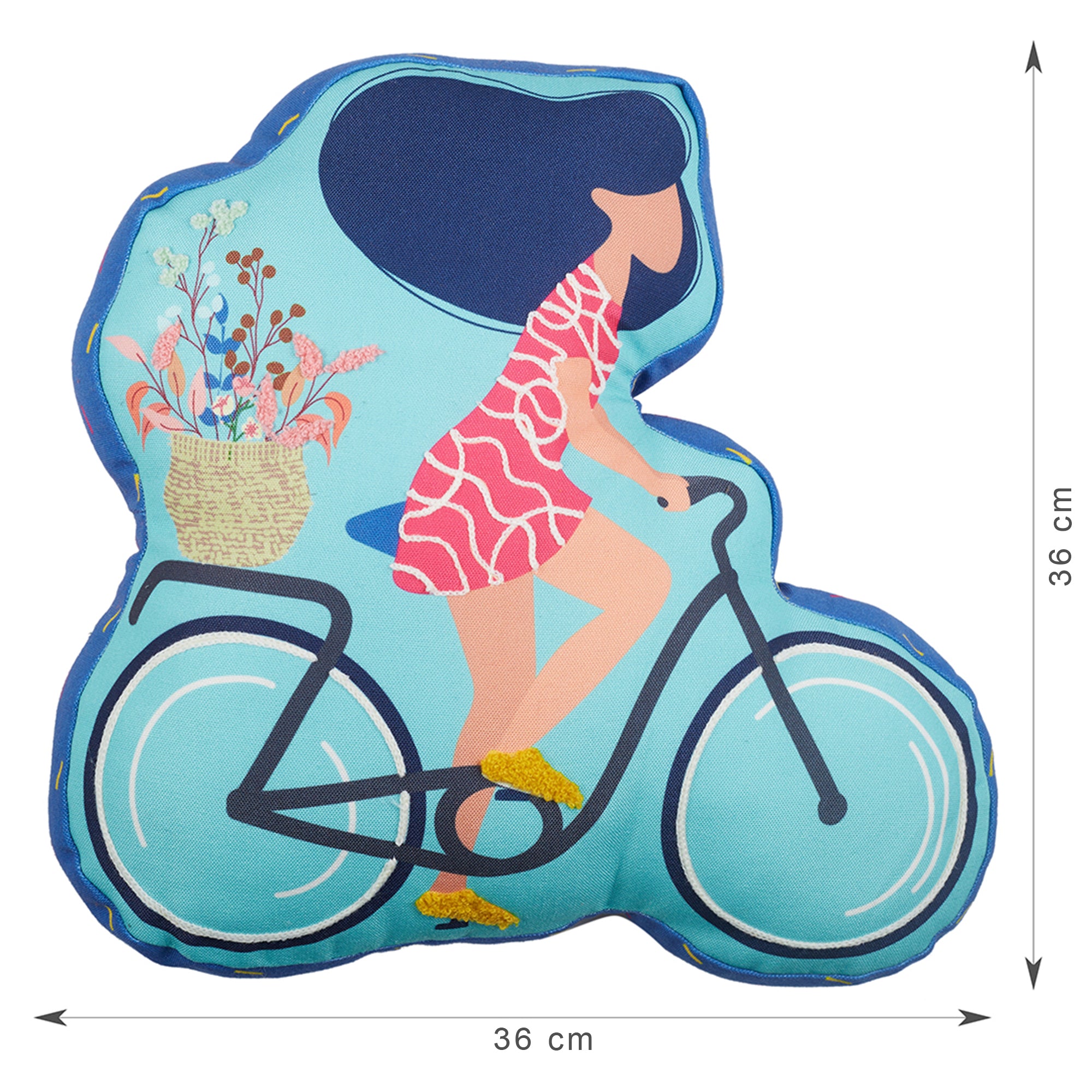 Good Life  Reversible Cycle Digital Printed Shaped Cushion 36x36 Cm in Yellow Colour