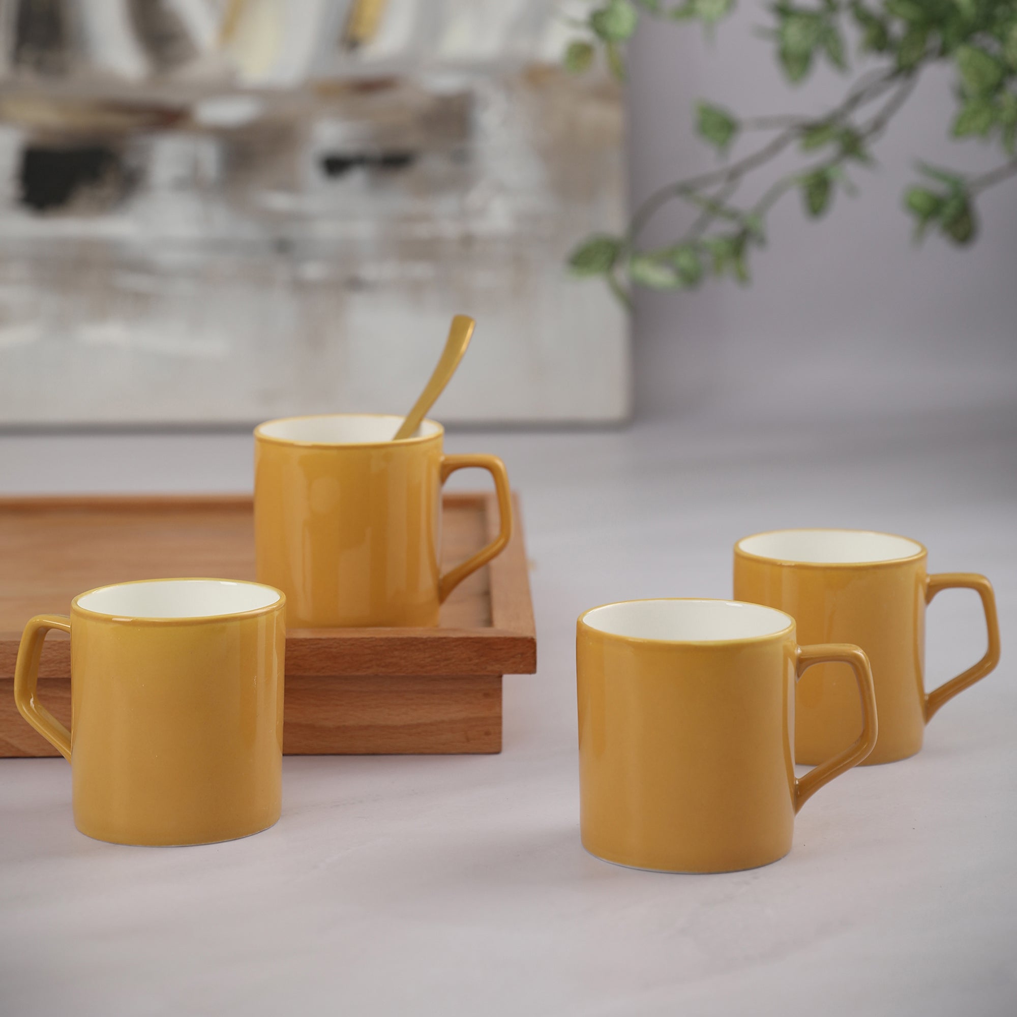 Palette Ceramic Tea Mug Set of 4 200 Ml in Yellow Colour