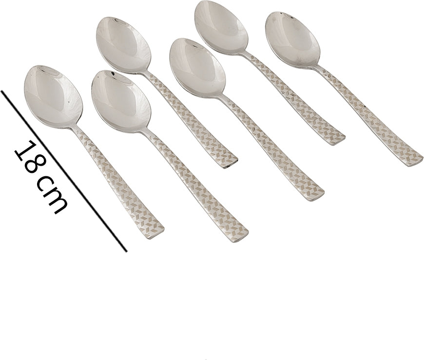 FNS Stainless steel Rhombo Dessert Spoon Set of 6 in Silver Colour