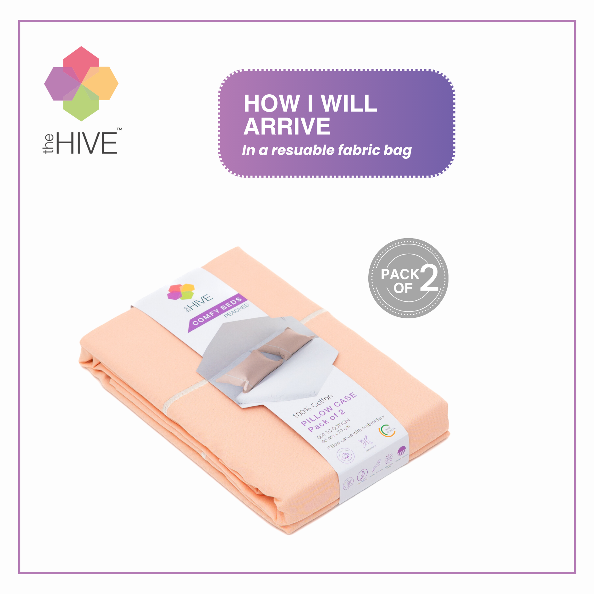 Comfy Beds Set of 2 Pillow Covers Peaches, 45x70cm