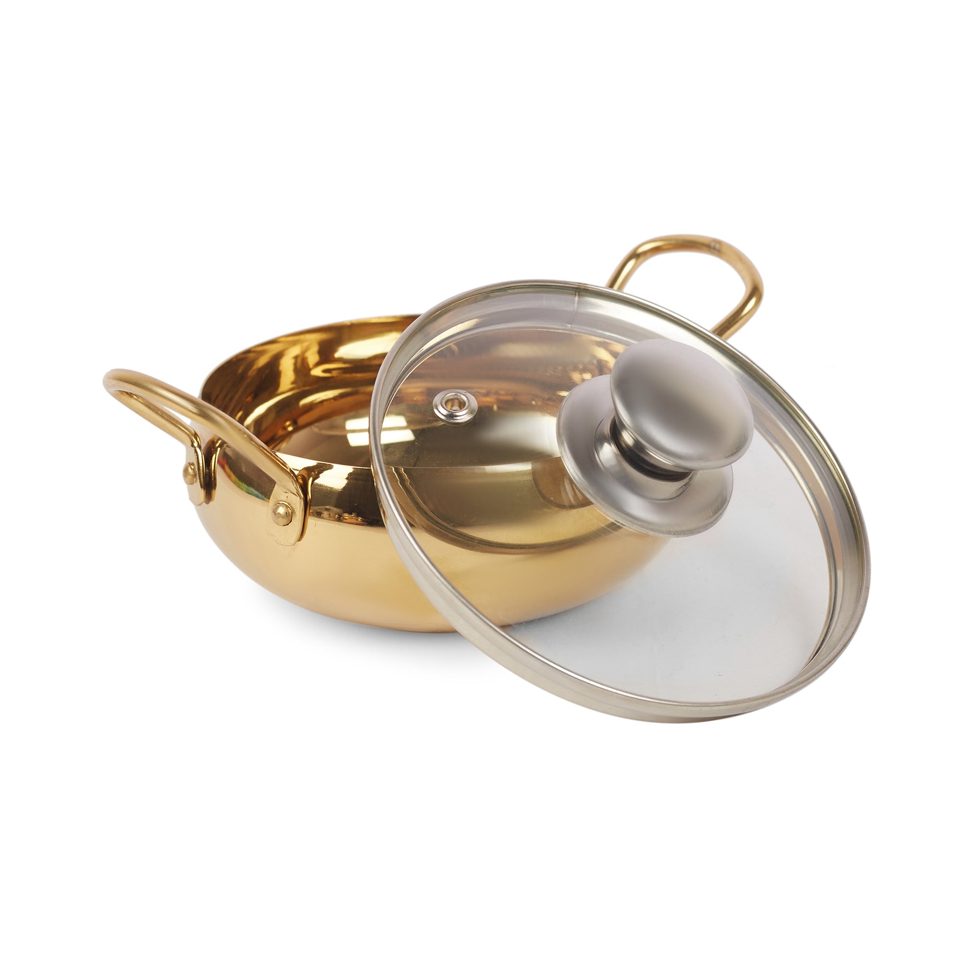 Sapphire Stainless Steel Serving Handi Set of 2 in Gold & Silver Colour by Living Essence