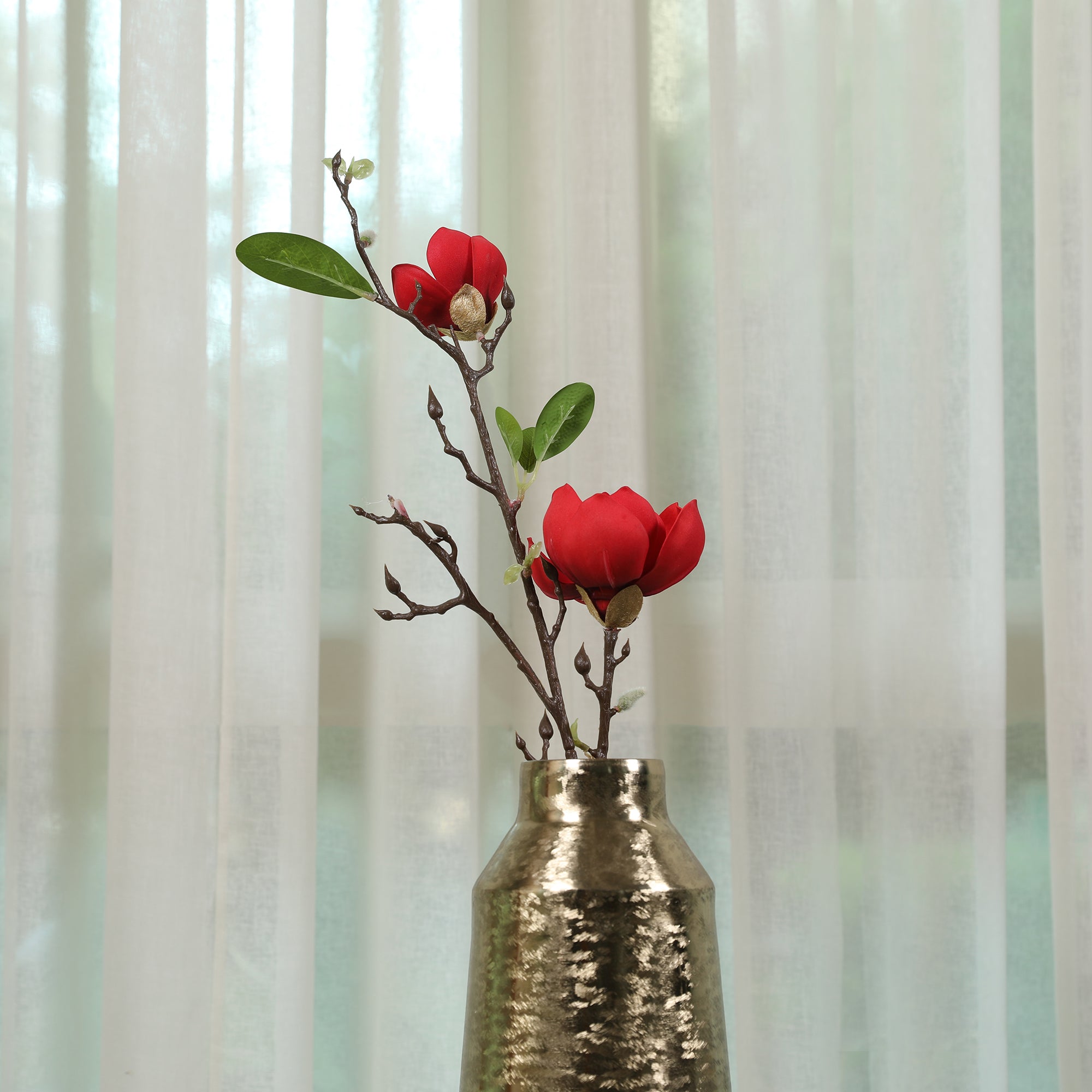 Blume Artificial Flower Magnolia Stem 94cm in Red Colour By Living Essence