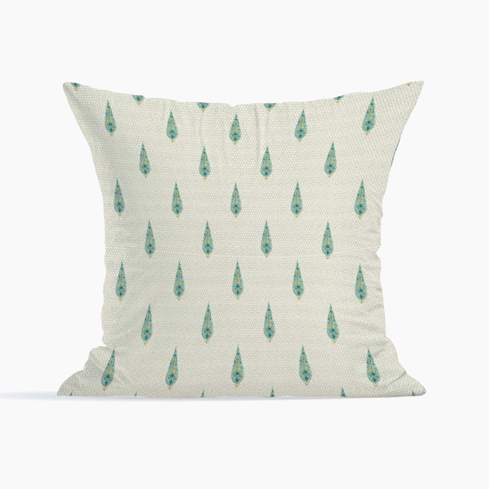 Indian Botanical Reversible Stripe Digital Printed Cushion Cover 40x40 Cm in Aqua Colour