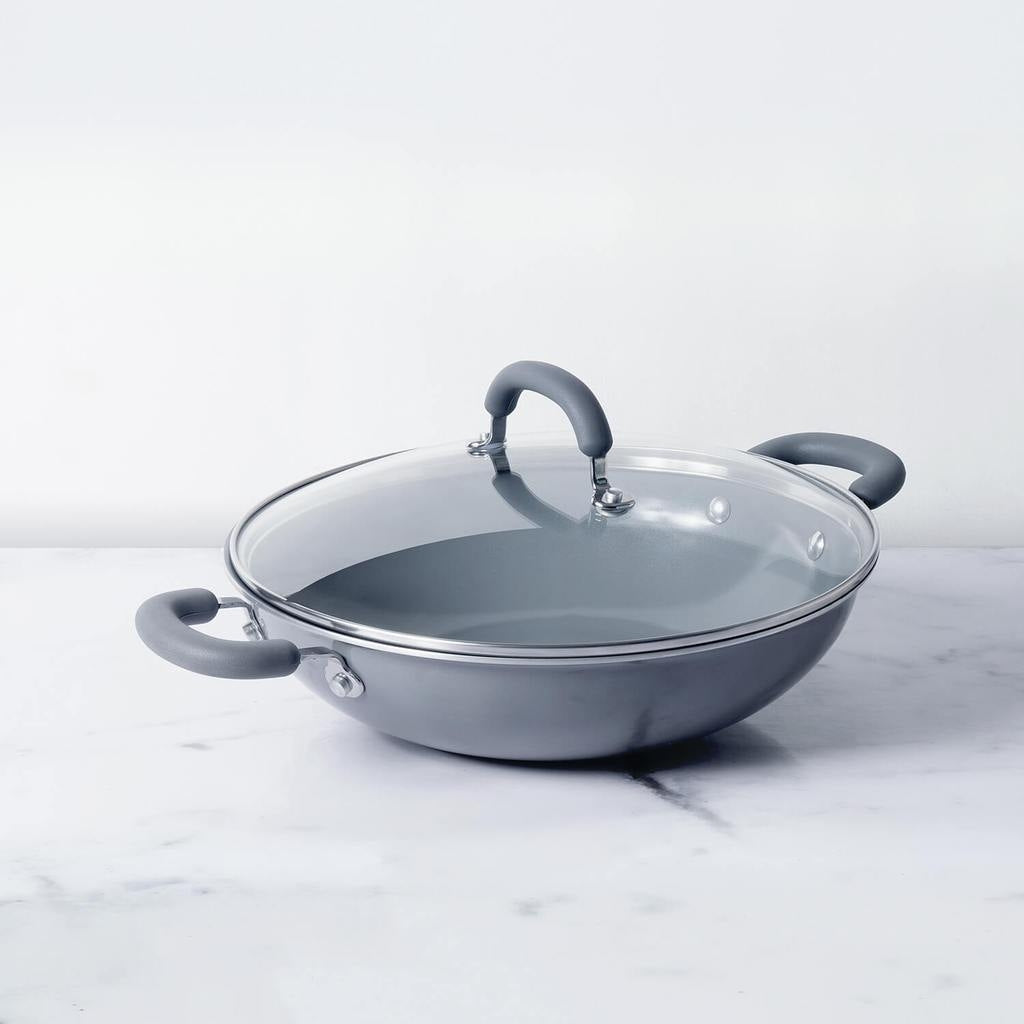Anzen Ceramic Coated Aluminium Kadai With Lid 30Cm 4.30 Ltr in Grey Colour