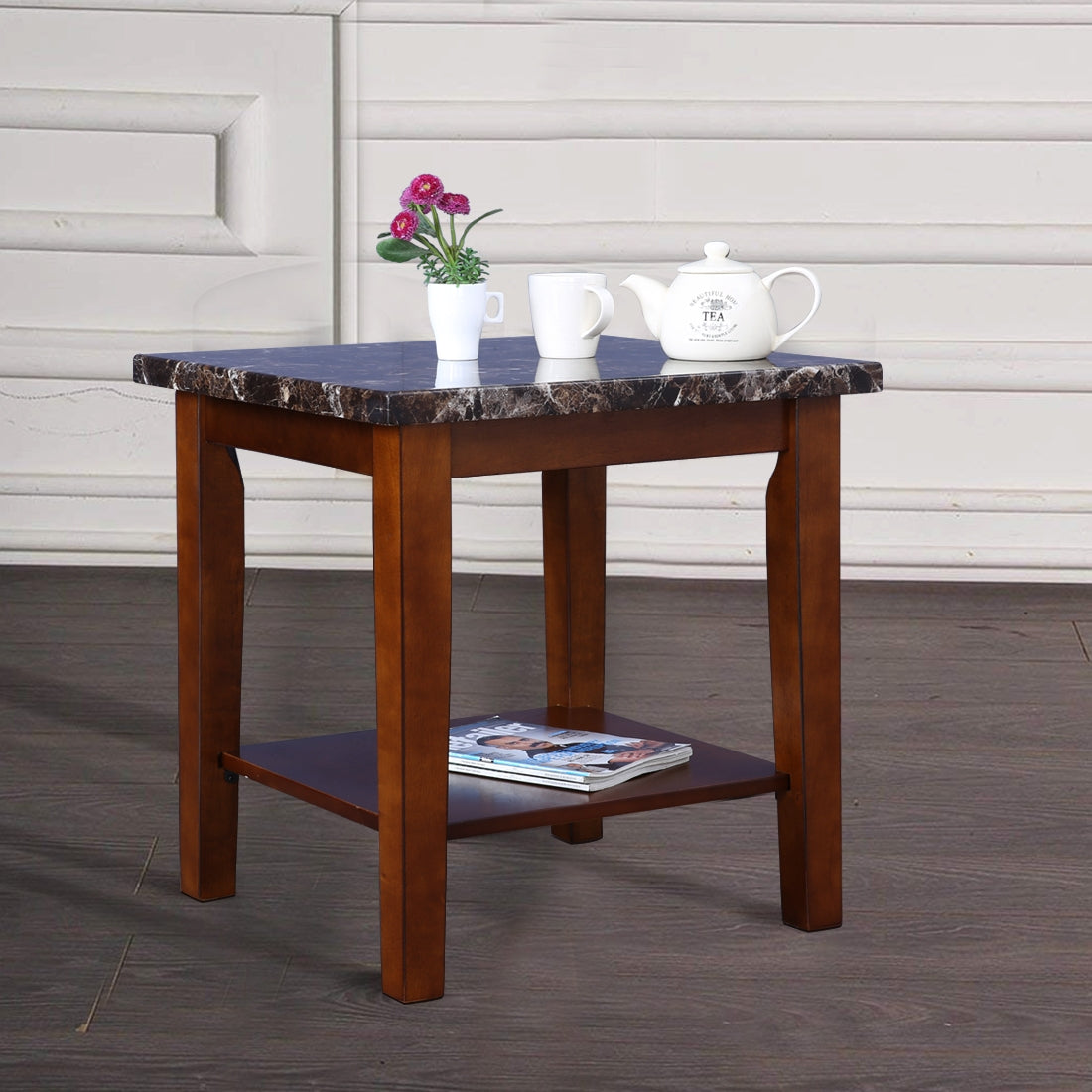 Eden Marble Finish Top Side Table in Brown Colour