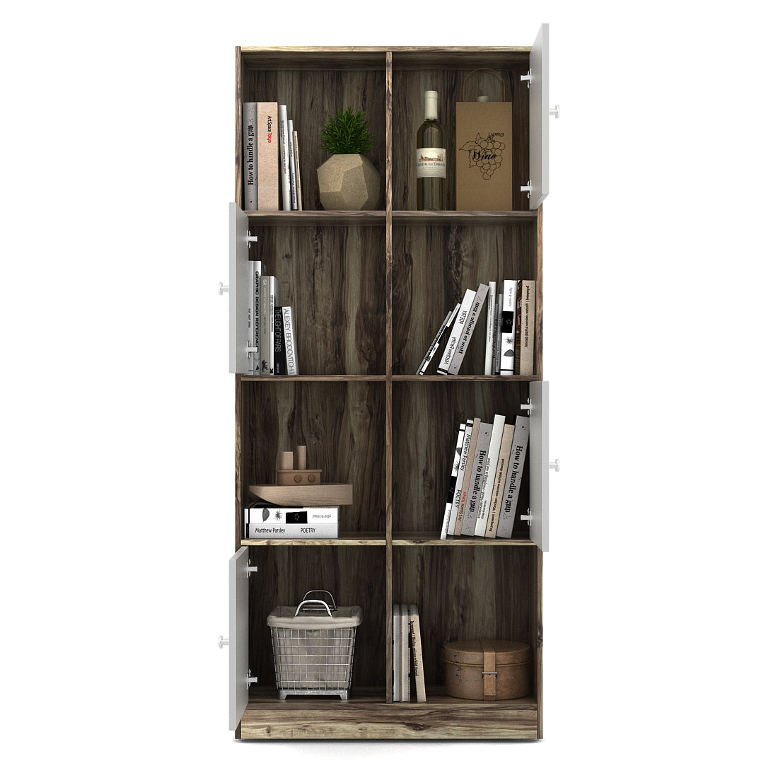Matrix  Book Shelves in Teak + White Colour