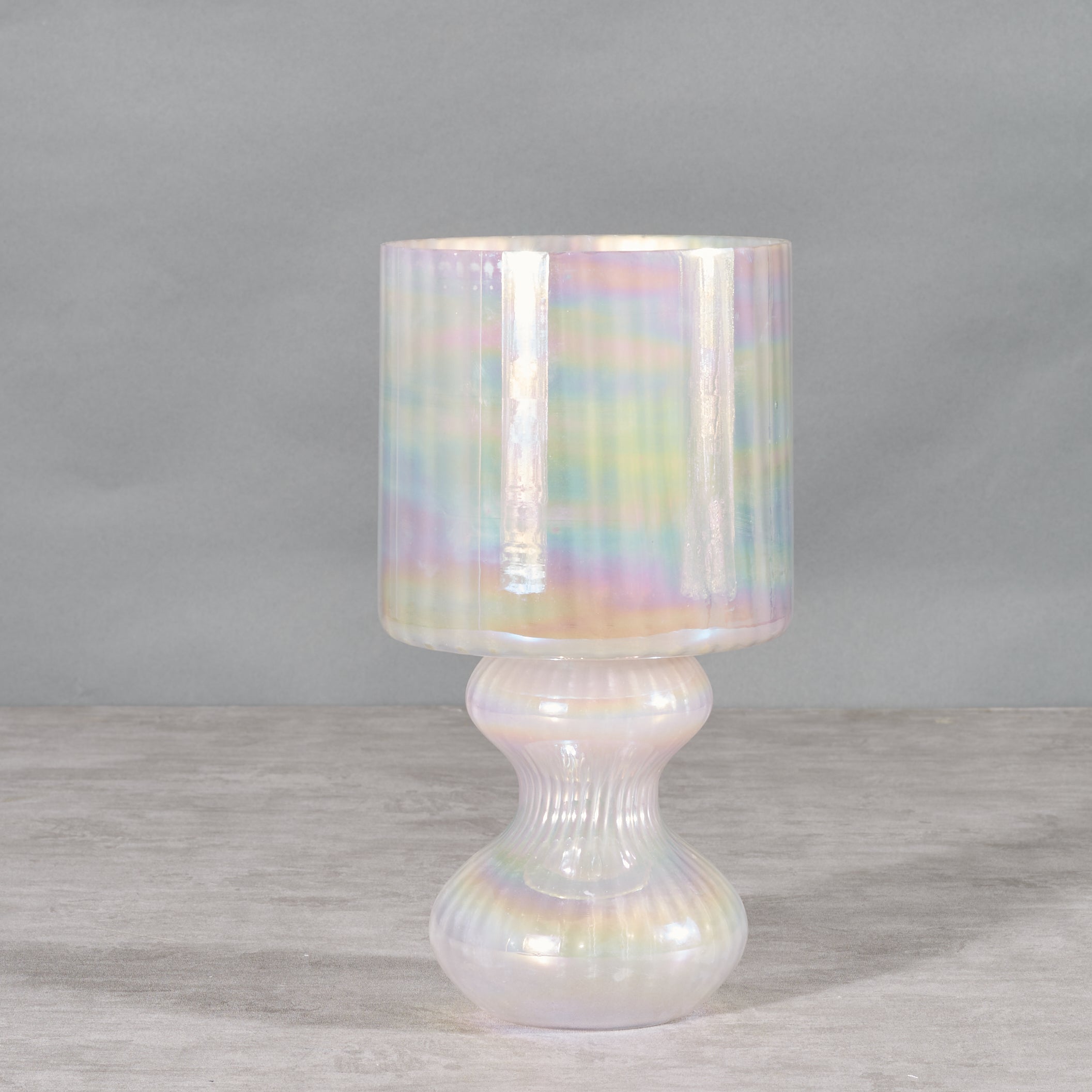 Phiona Glass Fluted Handcrafted Hurricane 29 Cm in Blush Colour