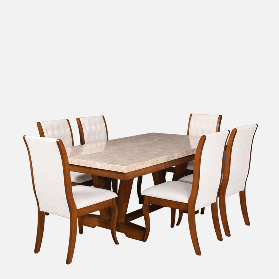 Florentine Marble Finish Six Seater Dining Set in Dark Walnut Colour