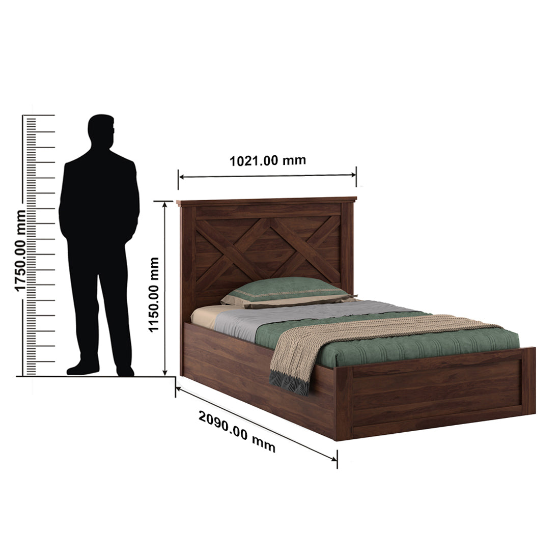 Antwerp Single Bed with Box Storage in Sheesham Colour
