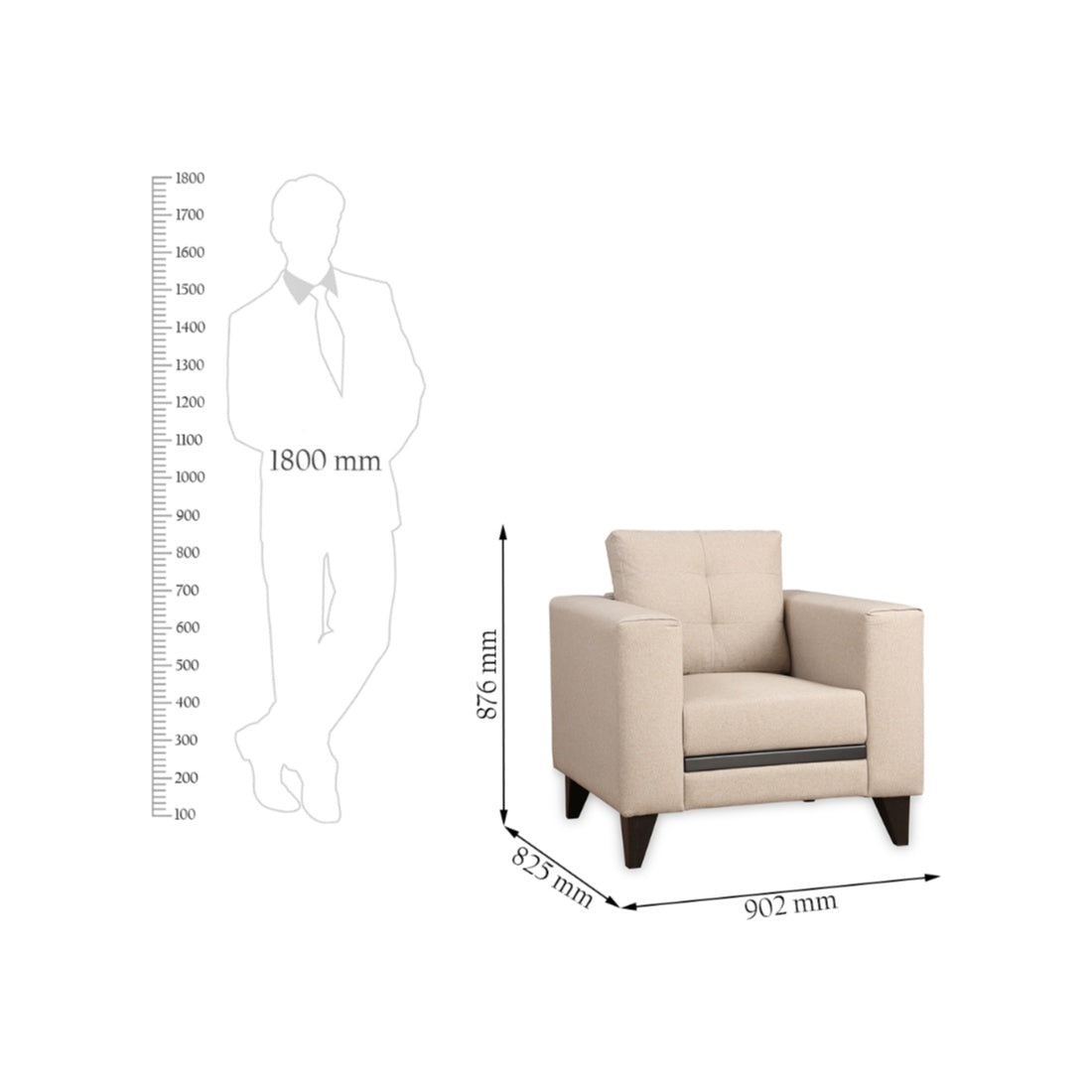 Garcia Fabric Single Seater Sofa in Beige Colour