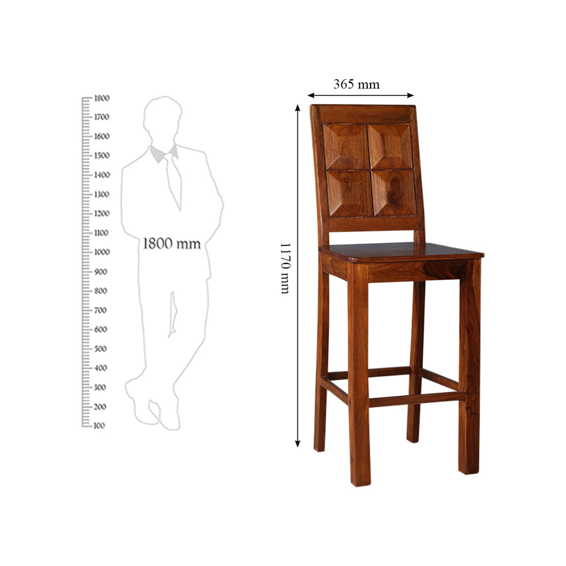 Woodrow Sheesham Wood(Rosewood) Bar stool in Honey Colour