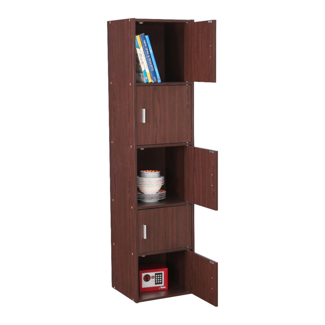Albert Engineered Wood 5 Tier Cabinet in Cherry Brown Colour