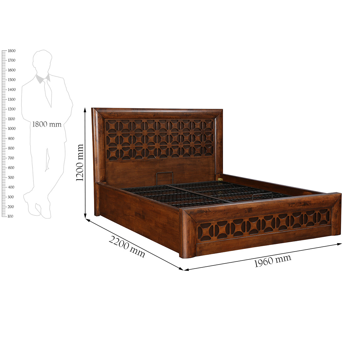 Casablanca Solidwood King bed with Hydraulic storage in Walnut Colour