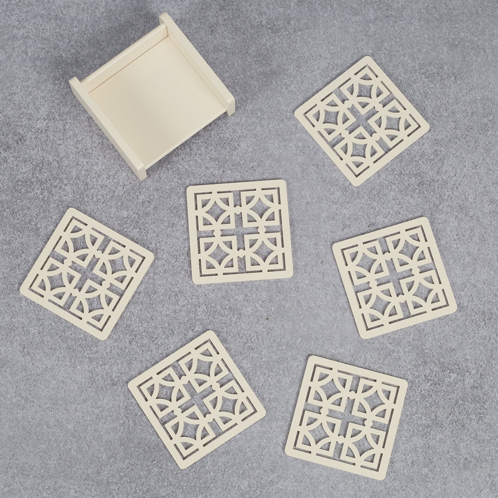 Laser Engineered Wood Coaster Set Of 6 in Multi Colour