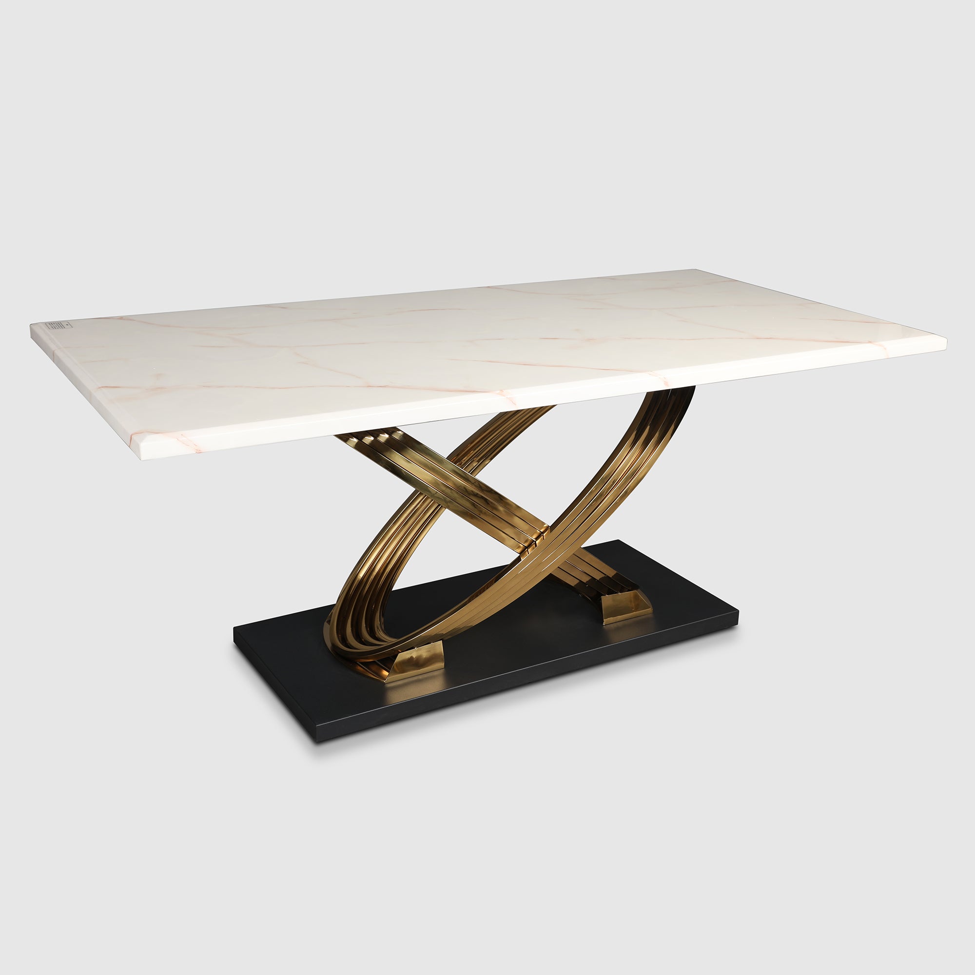 Henry Marble Finish Six Seater Dining Table in Beige & Gold Colour
