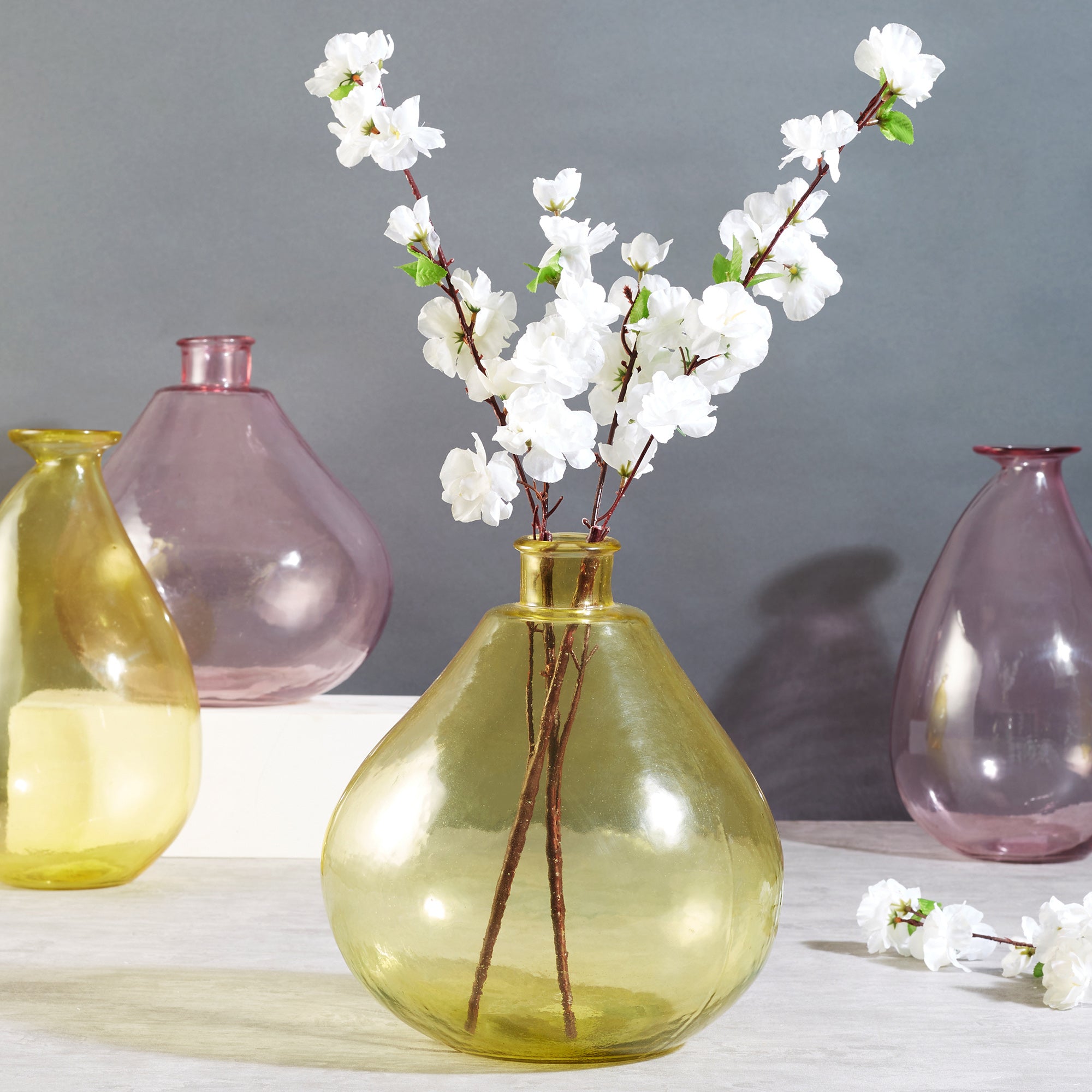 Phiona Glass Modern Organic Shapped Handcrafted Vase 32 Cm in Yellow Colour