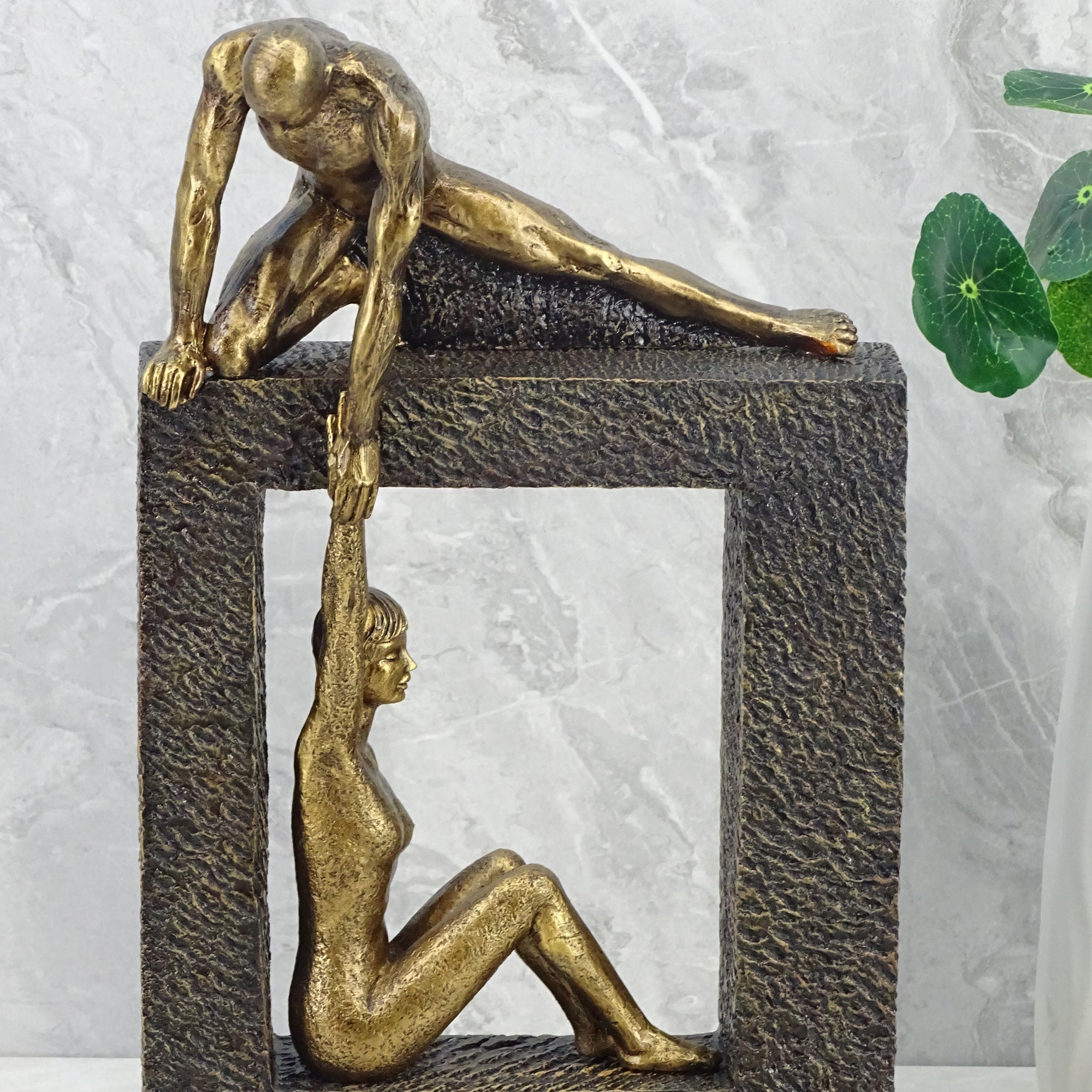 Willow Polyresin Man Holdng Sitting Woman 28 Cm in Brown And Gold Colour