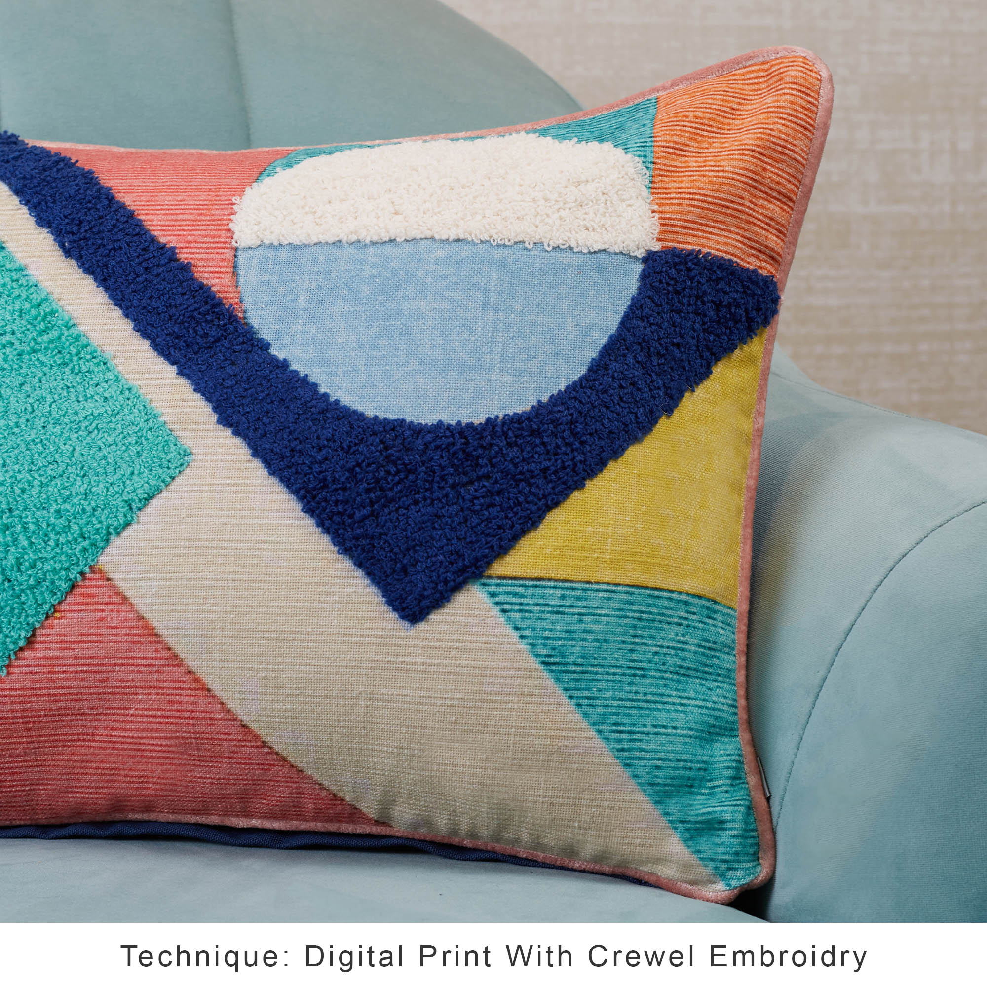 Pop Modern  Crewel Embroidered Cushion Cover 35x50 Cm in Multi Colour