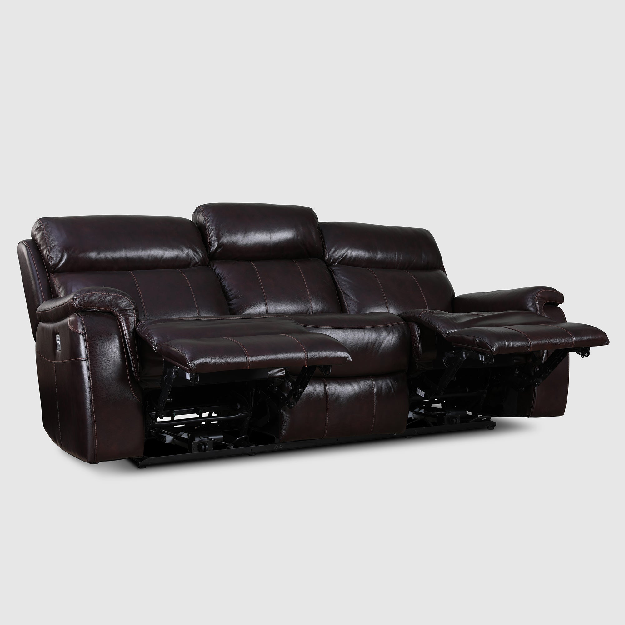 Plush Half Leather Three Seater Electric Recliner in Burgundy Colour