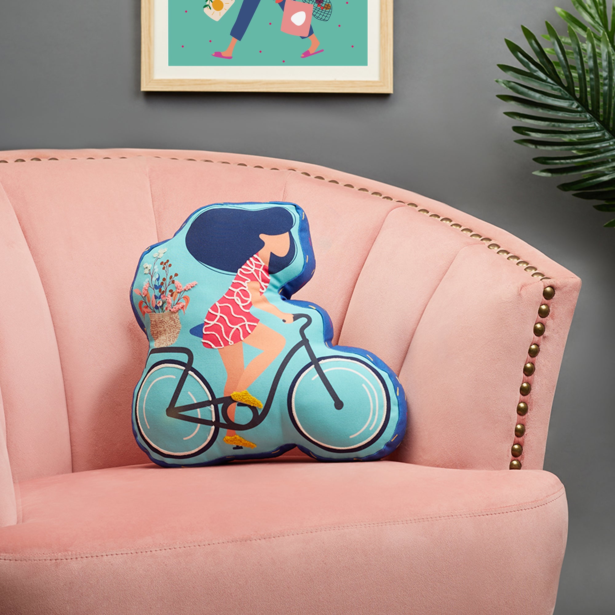 Good Life  Reversible Cycle Digital Printed Shaped Cushion 36x36 Cm in Yellow Colour