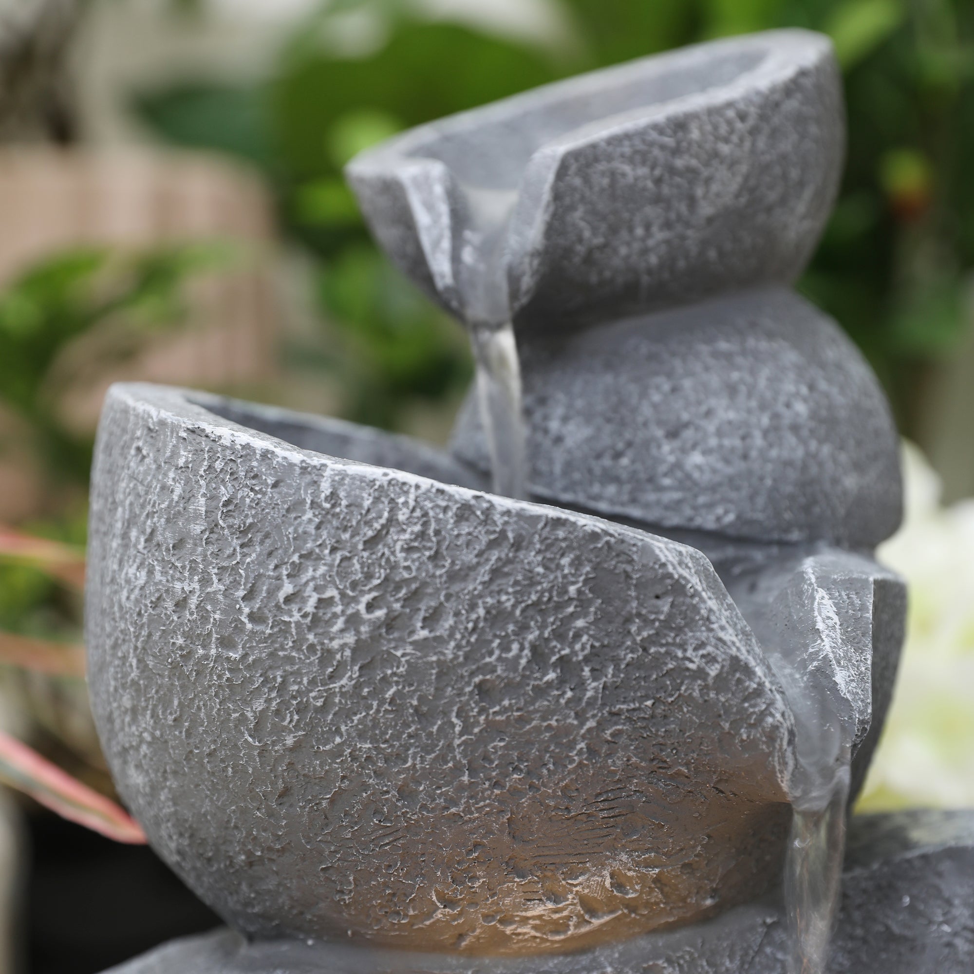 Impression Polyresin Trio Abstract Bowls Fountain 24X28Cm in Grey Colour