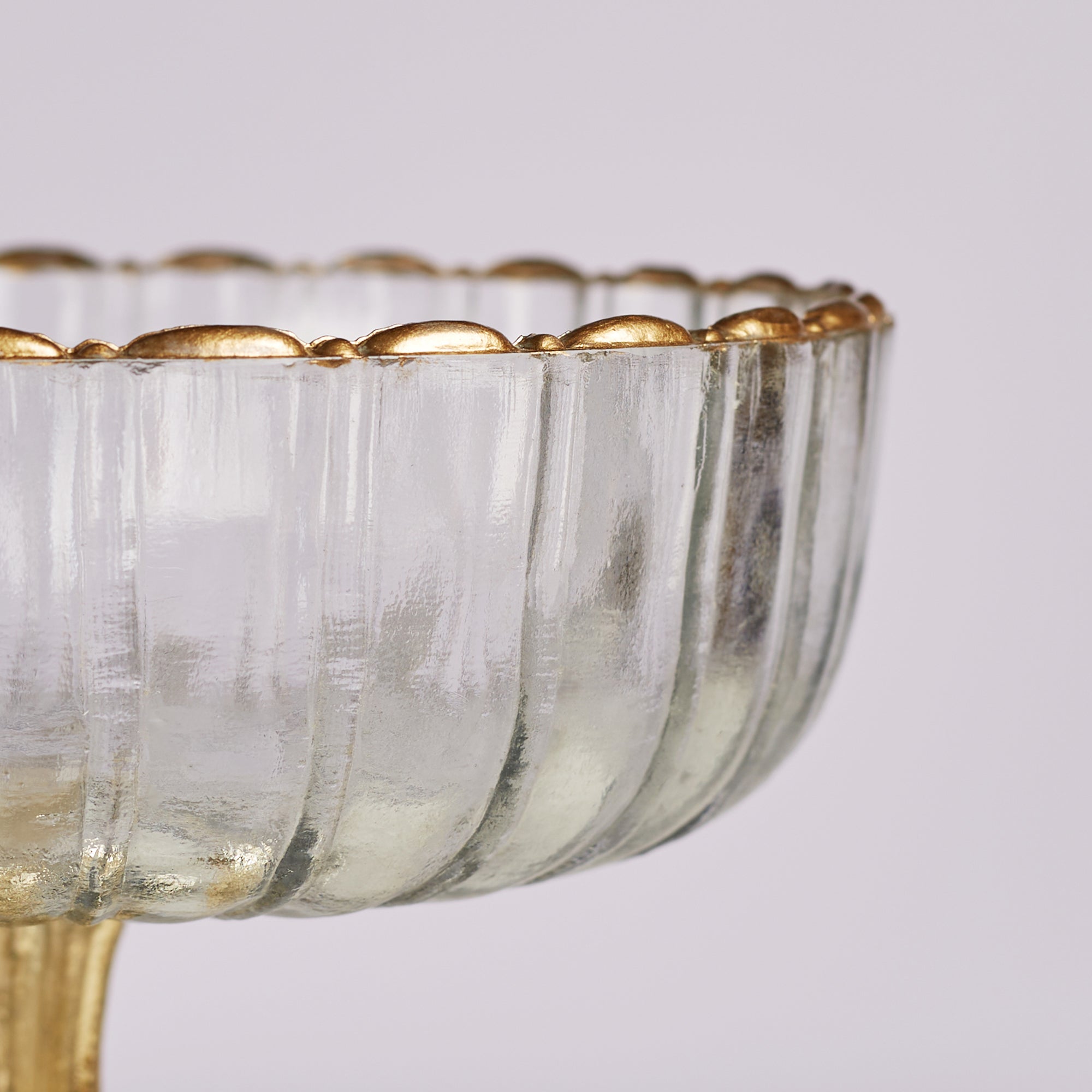 Phiona Glass Fluted Handcrafted Bowl 24 Cm in Gold Colour