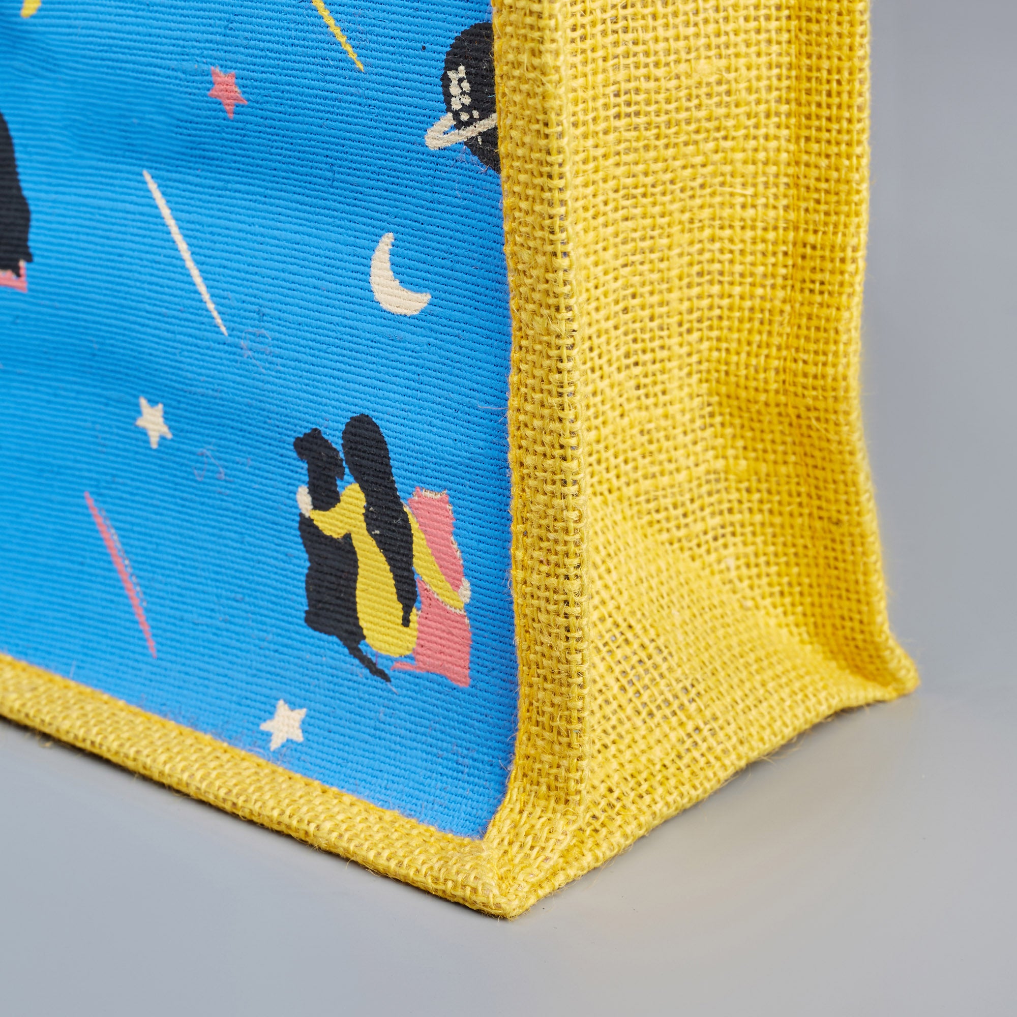Good Life Jute Reversible Stary Night Printed Lunch Bag 25.5 x 25.5 Cm in Navy Blue & Yellow Colour