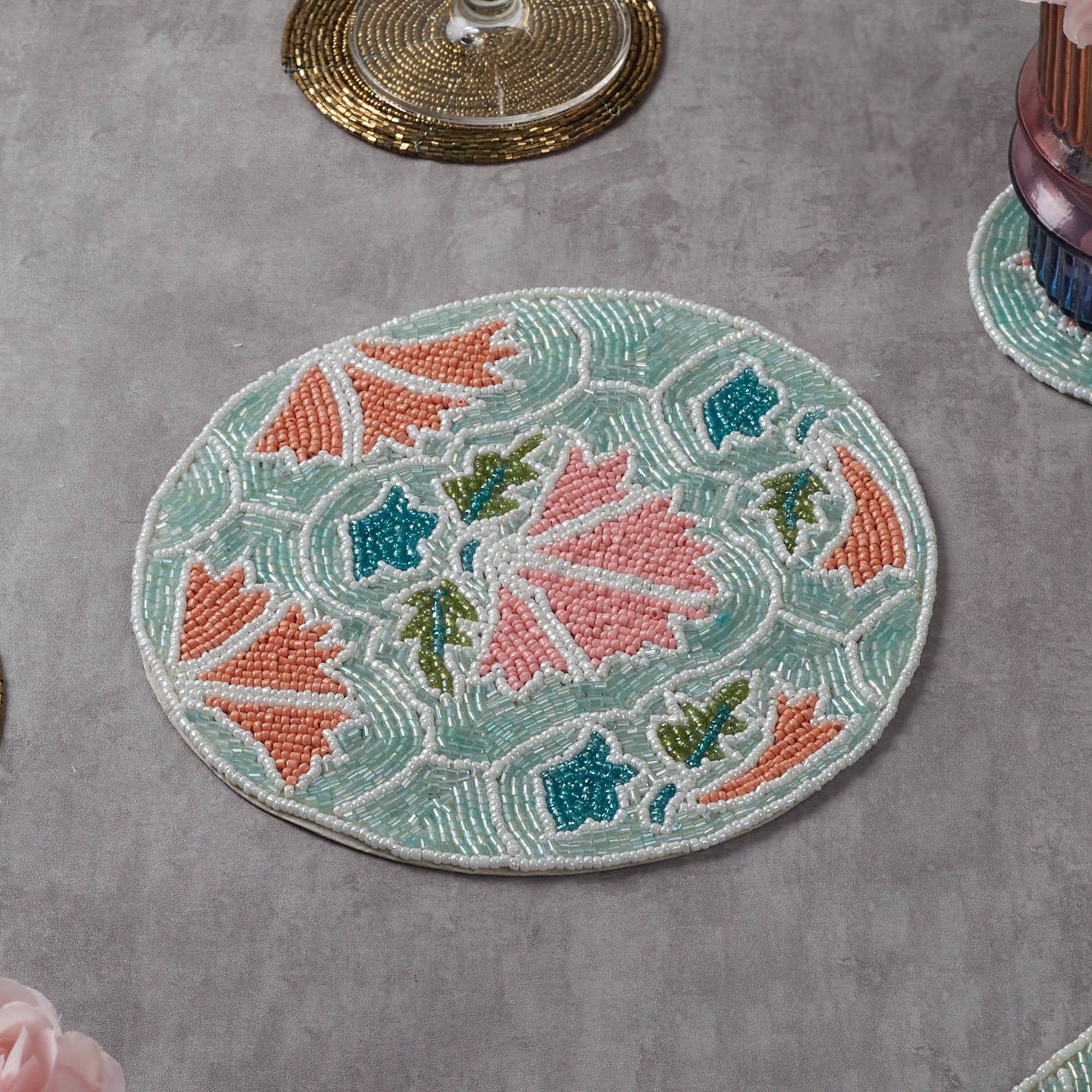 Anar Handmade Beaded Trivet Dia 20 Cm in Multi Colour
