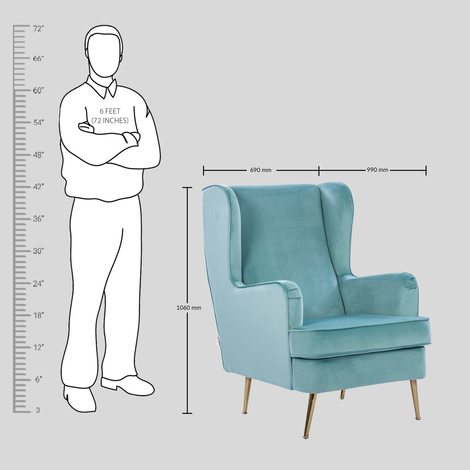 Charm Velvet Arm Chair in Teal Colour