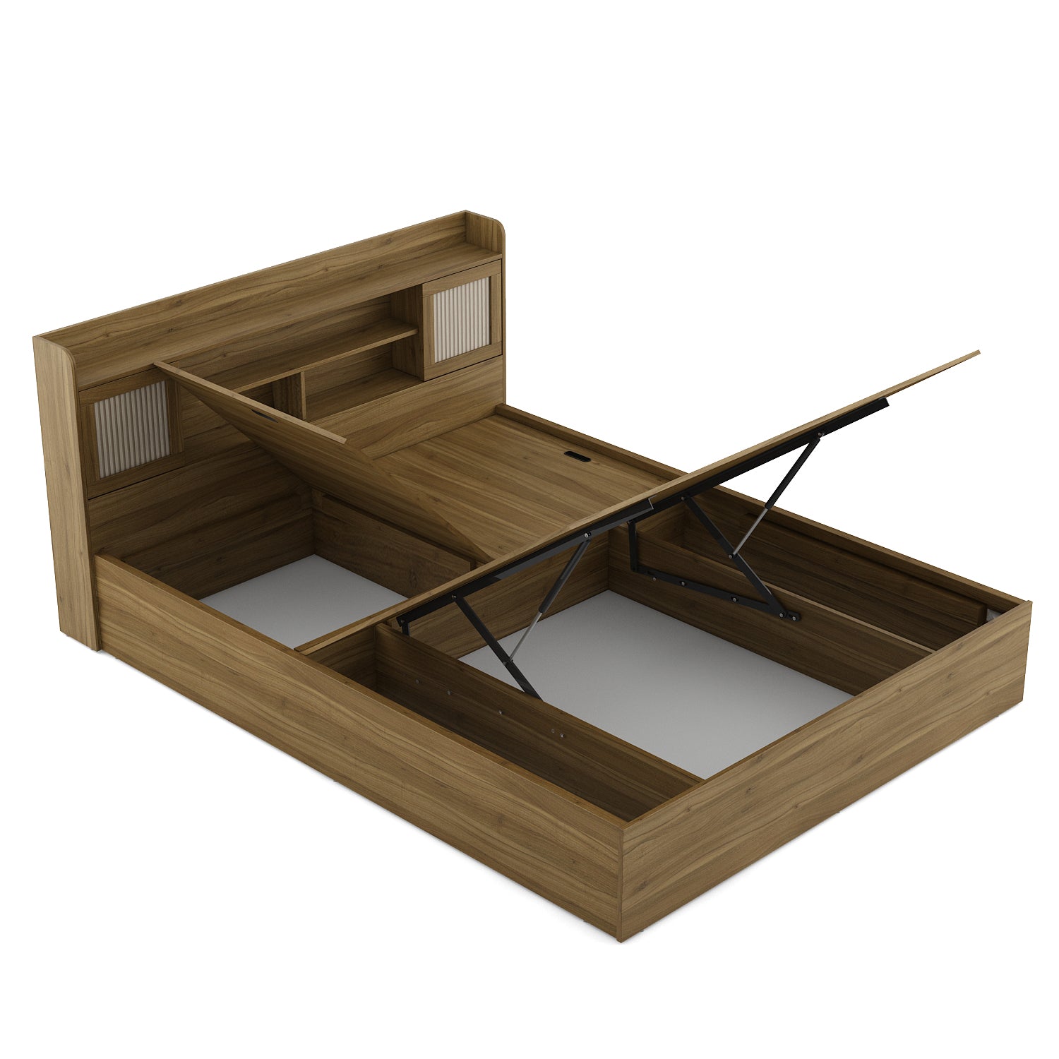 Diago King Bed With Hydraulic Storage In Natural Teak Color