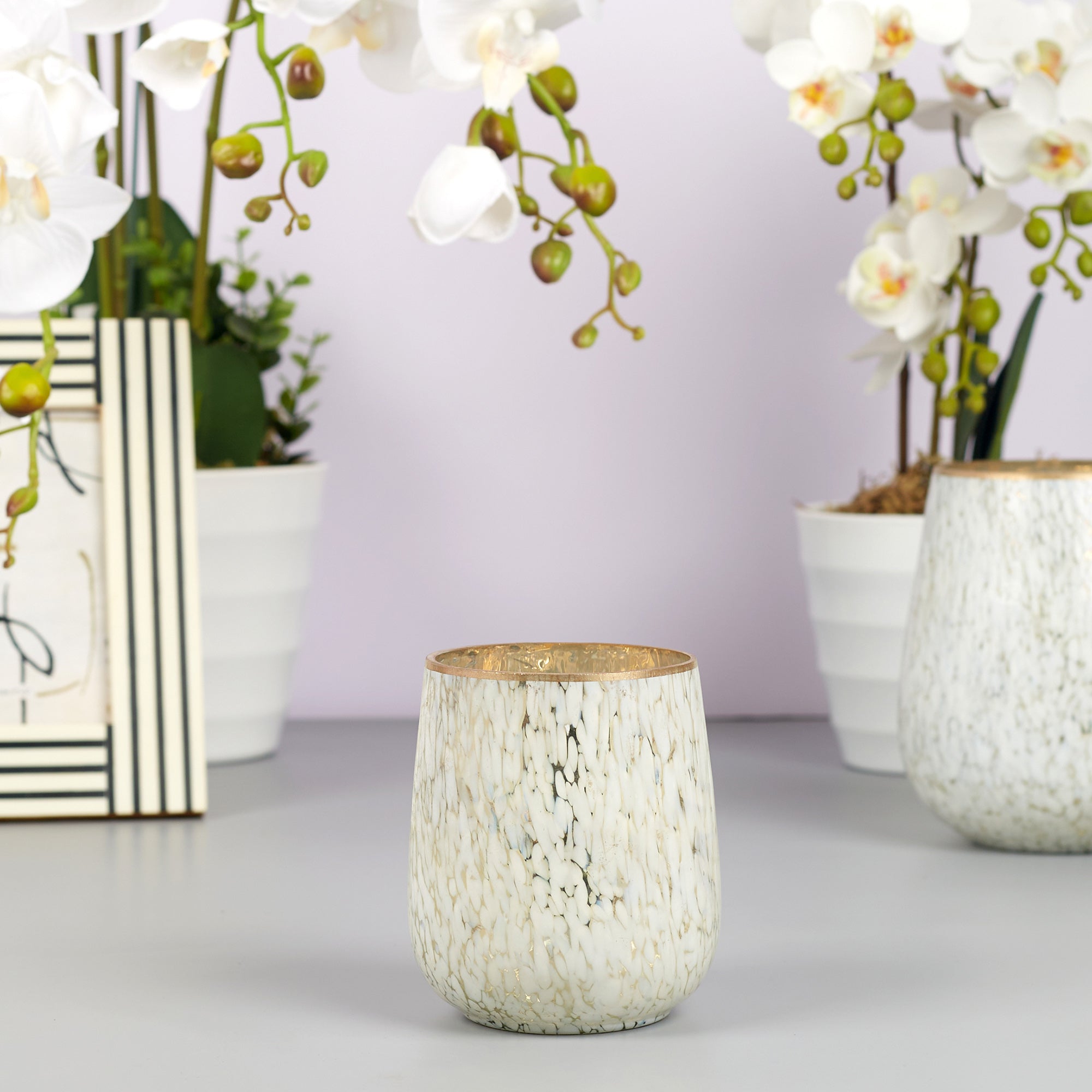 Phiona Glass Textured Handcrafted Vase 9 Cm in White Colour