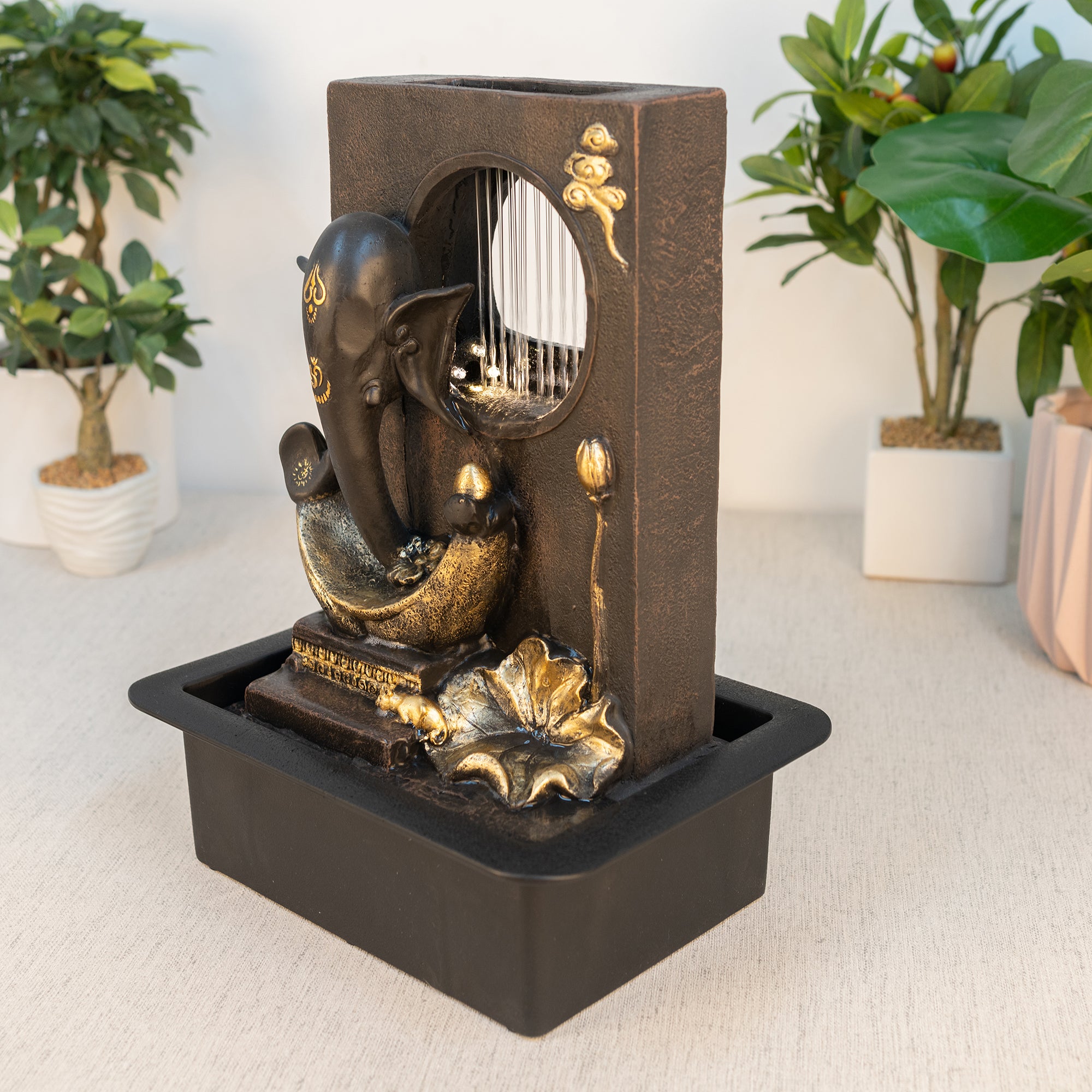 Impression Polyresin Modern Ganesha Water Fountain 30x40 Cm in Black & Gold Colour