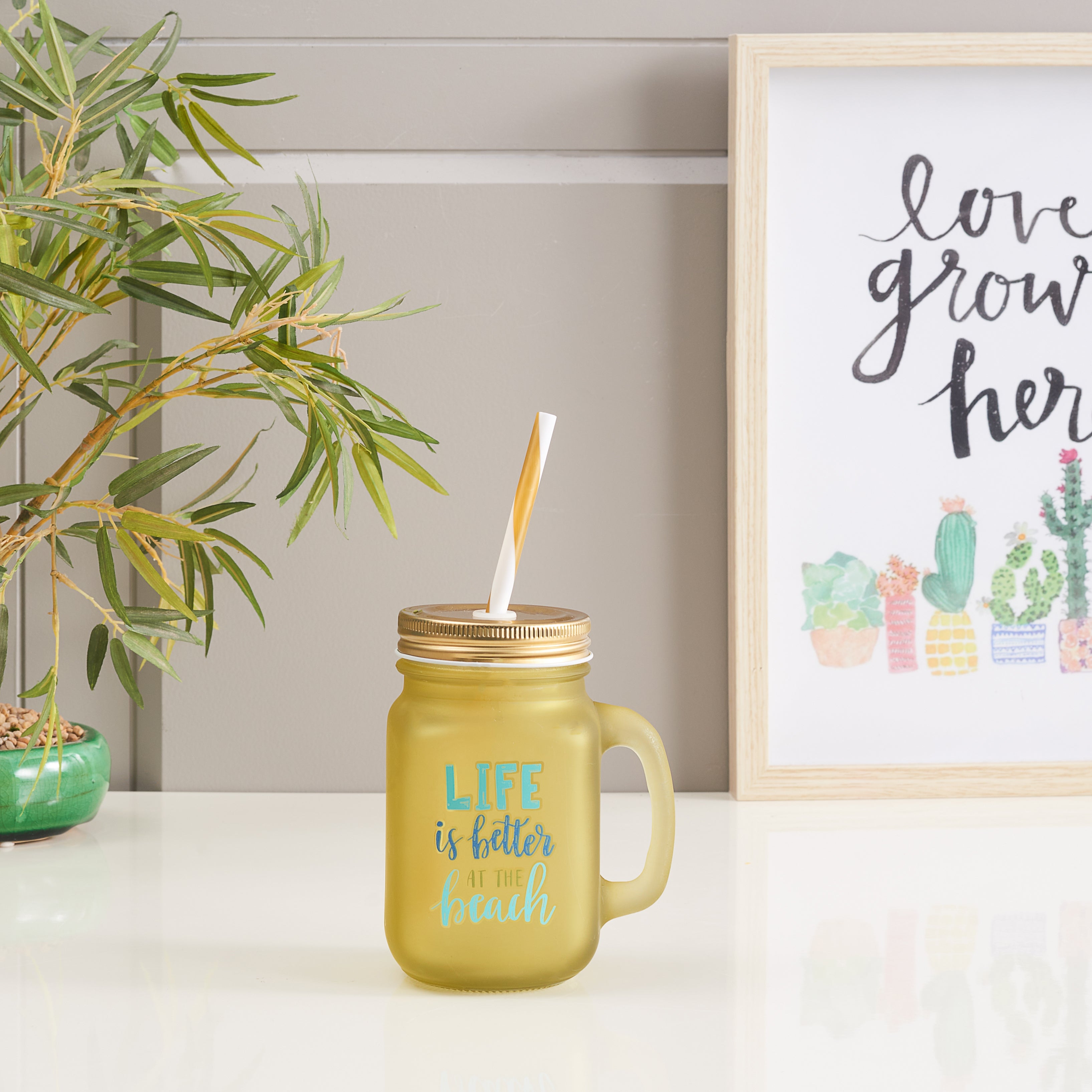 Bahamas Glass Mason Jar 450 Ml in Green Colour
