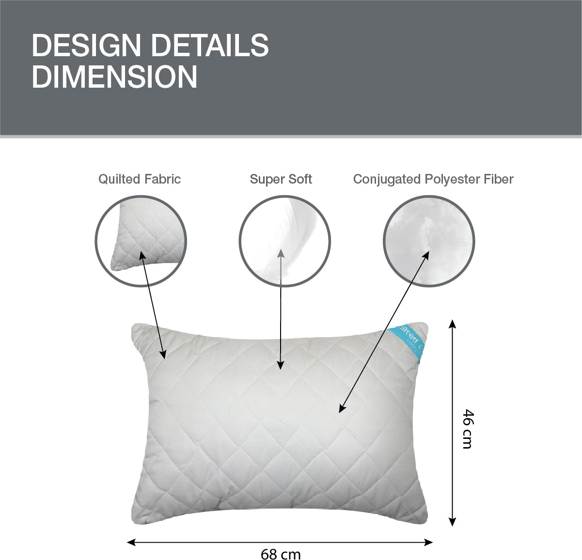 Serenity Quilted Comfort Pillow 46X68 Cm in White Colour
