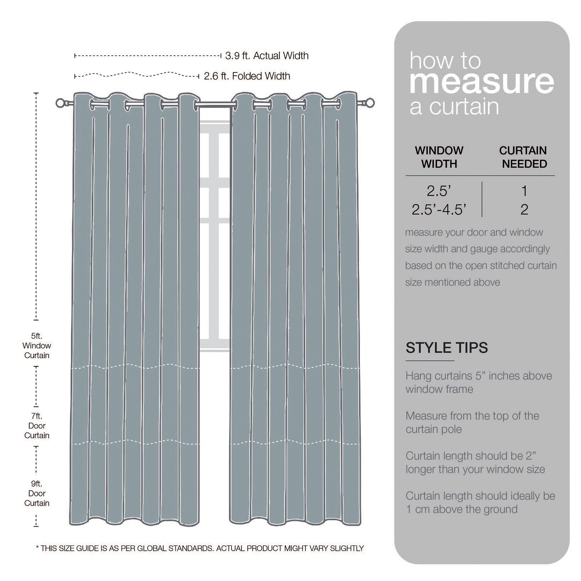 Amour Set of 2 Dobby Window Sheer Curtains 5 Feet in Charcoal Colour