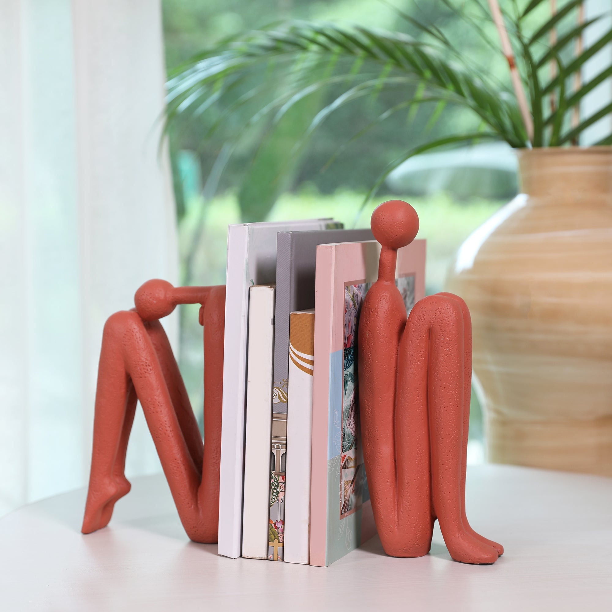 Miraya Modern 2pc Book End Polyresin Hand Finished Terracotta 26cm by Living Essence