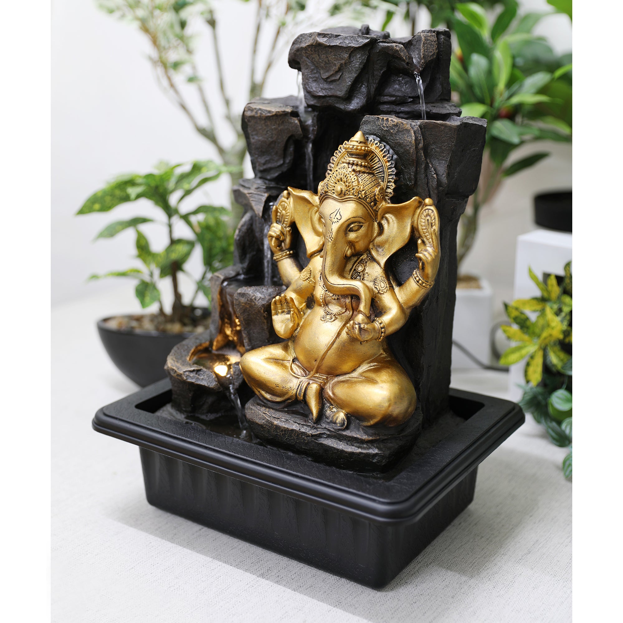 Impression Polyresin Ornate Ganesha Fountain 31X40Cm in Black Gold Colour