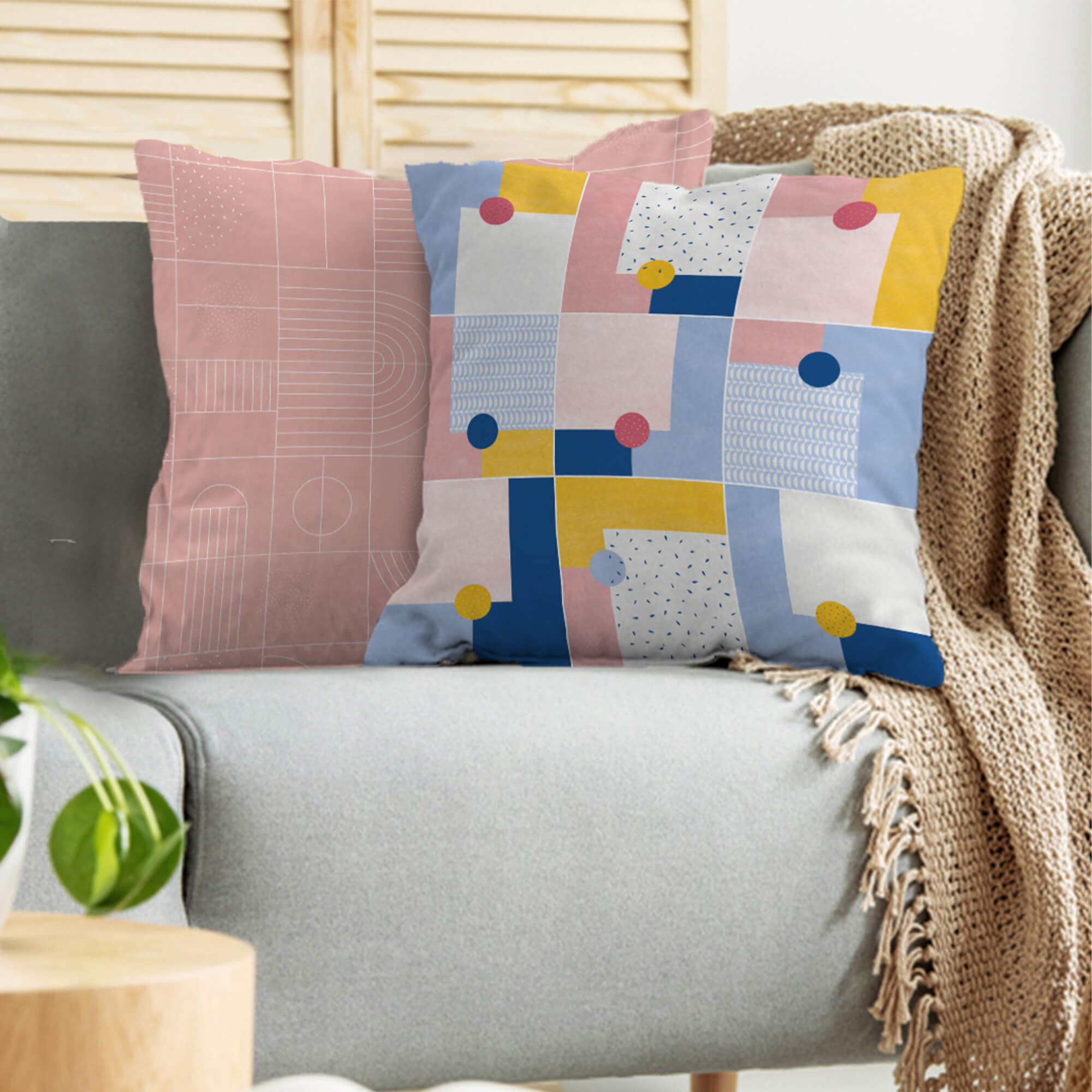 Pop Modern  Reversible Tiled Digital Cushion Cover 40x40 Cm in Blush Colour