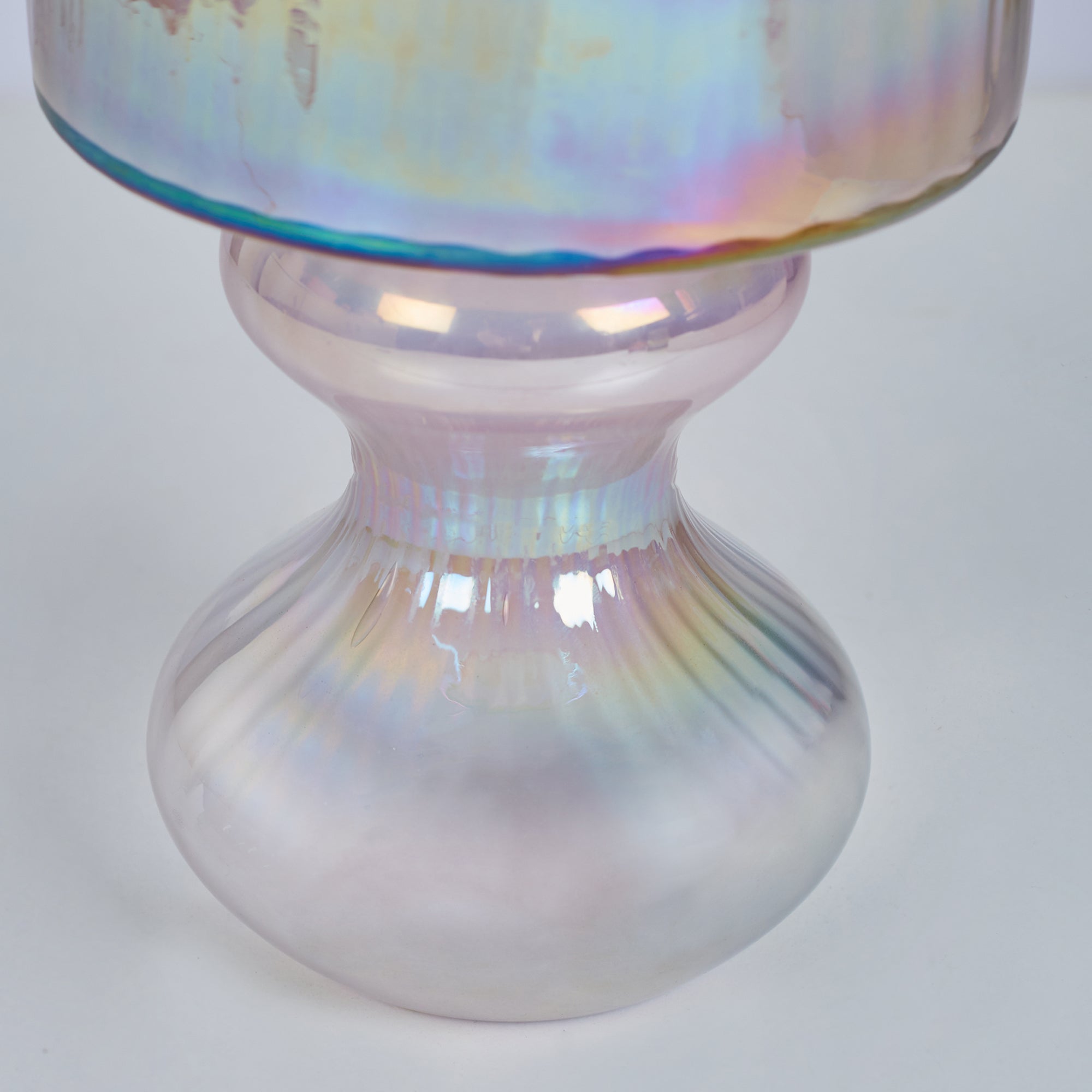 Phiona Glass Fluted Handcrafted Hurricane 33 Cm in Blush Colour