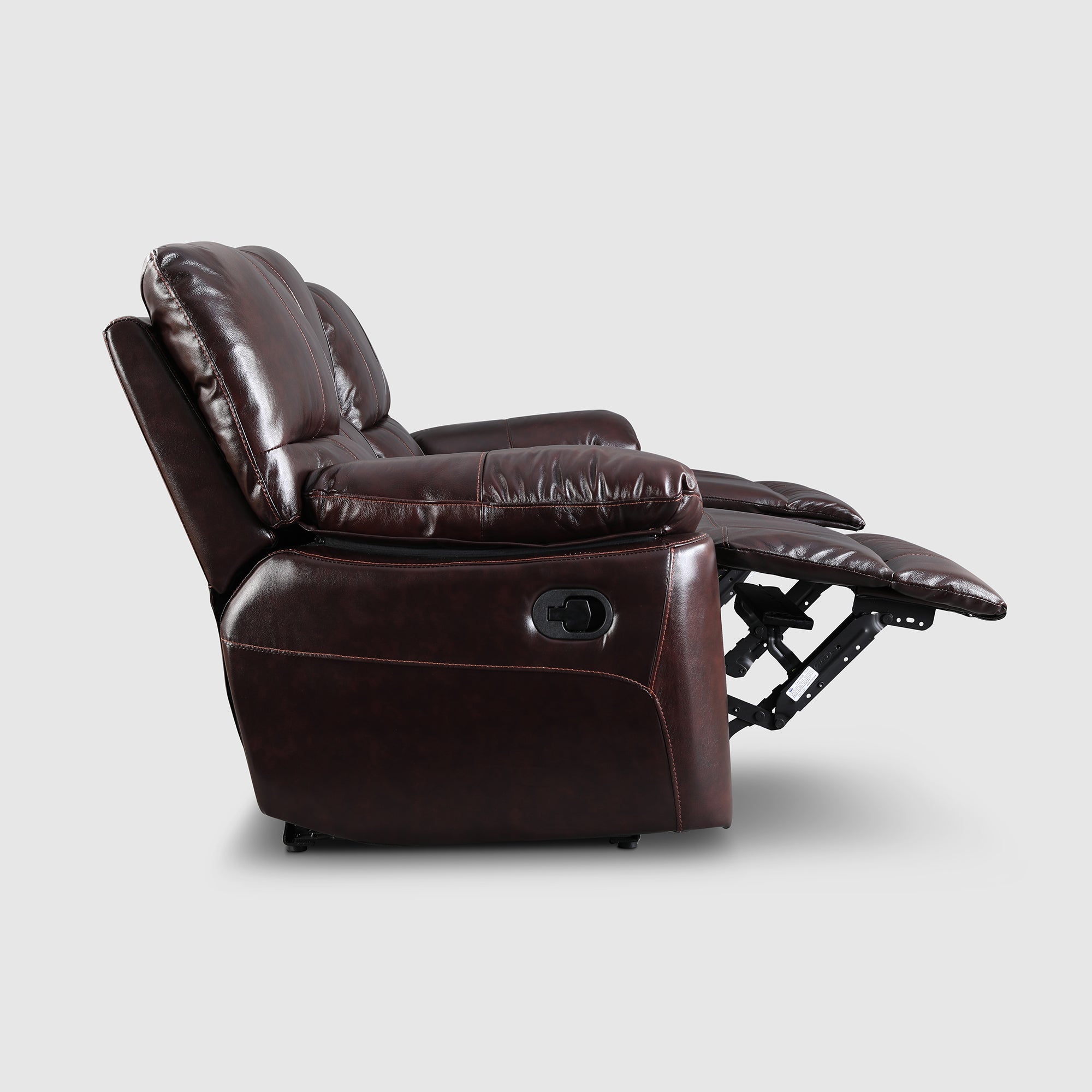 Charles Half Leather Three Seater Recliner in Burgundy Colour