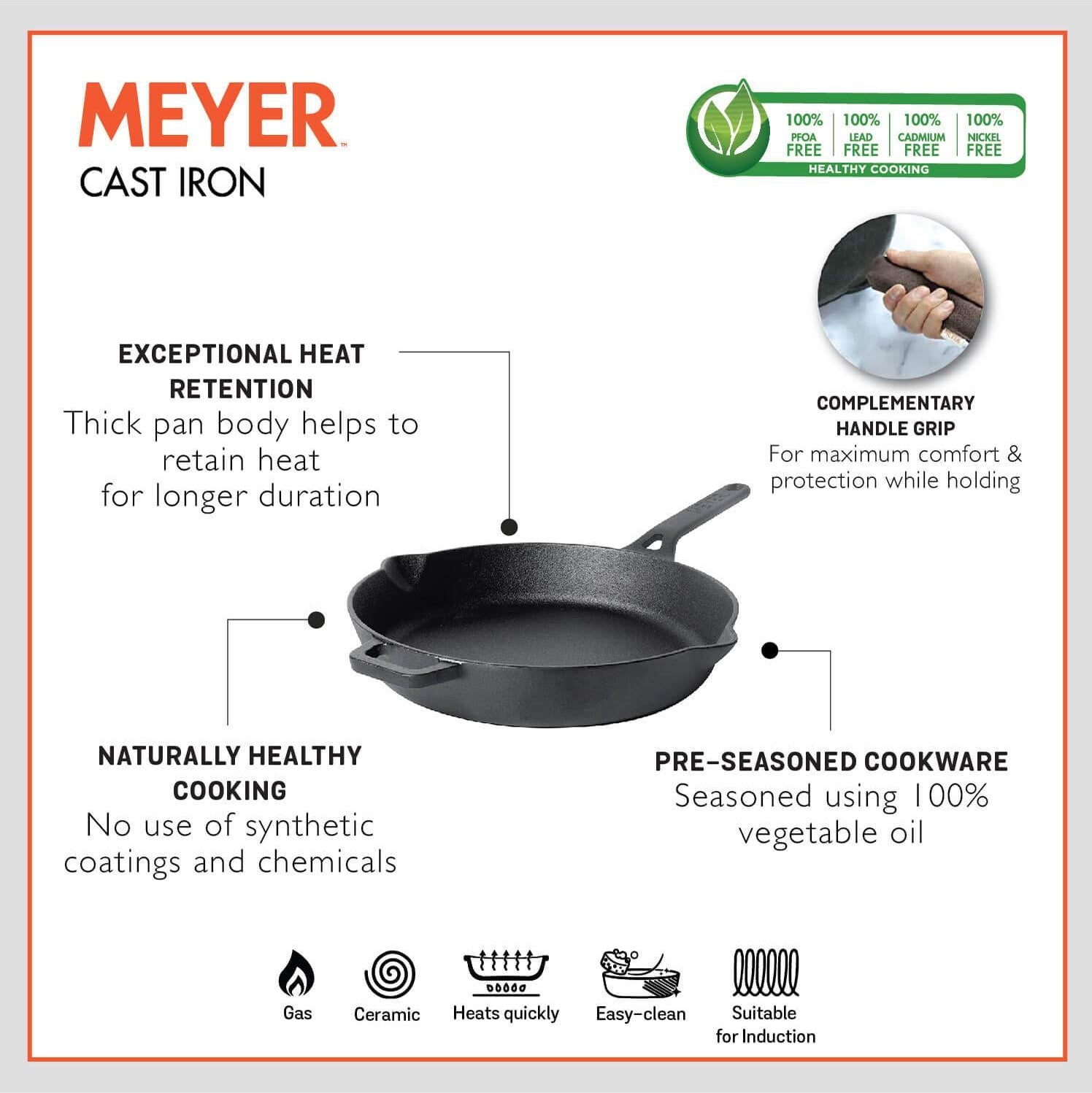 Enamel Free Cast Iron Induction Base Fry Pan 26 Cm in Black Colour