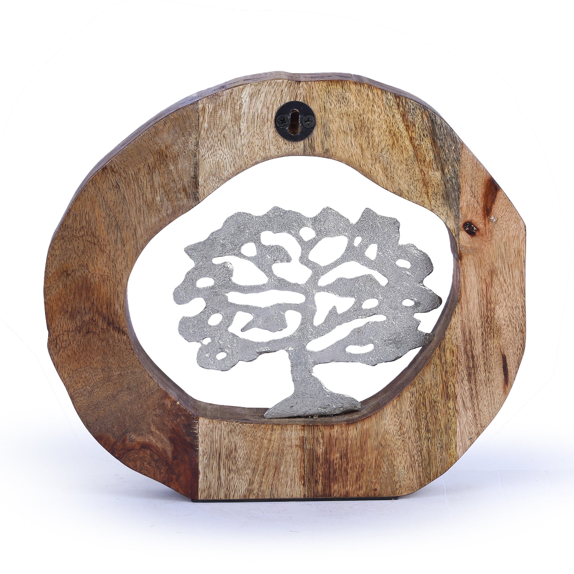 Walton Wood Metal Tree And Wood Decor in Natural Wood And Gold Colour