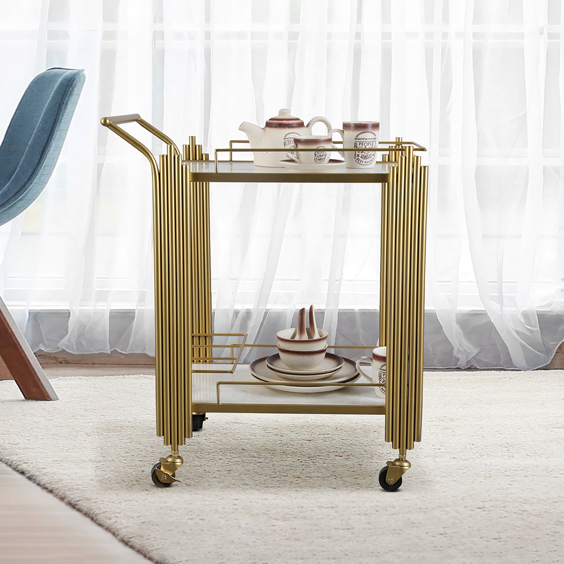 Giove Metal Serving Trolleys in Gold Colour