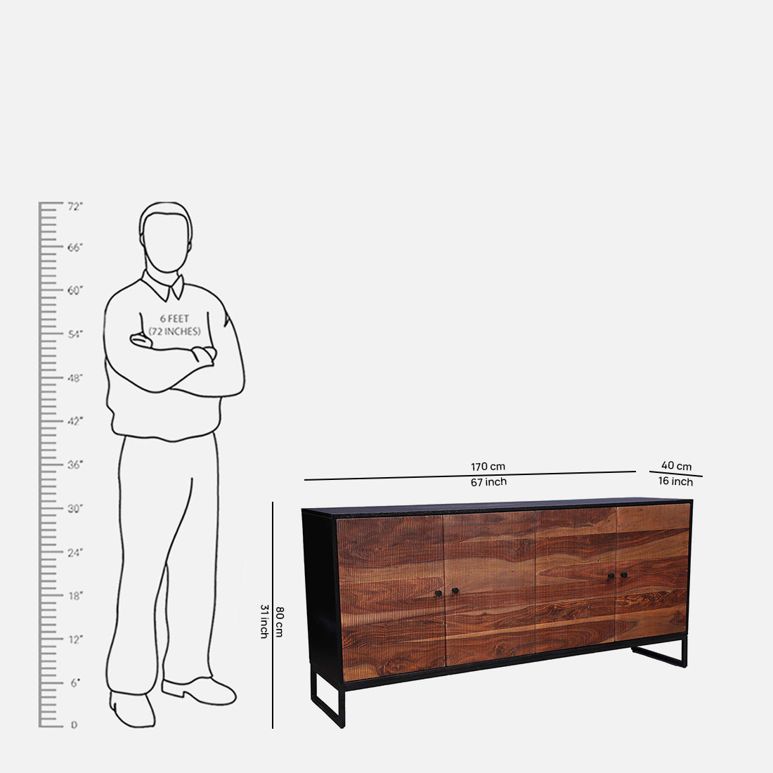 Sven Sheesham Wood(Rosewood) Sideboard in Natural Sheesham & Black Colour
